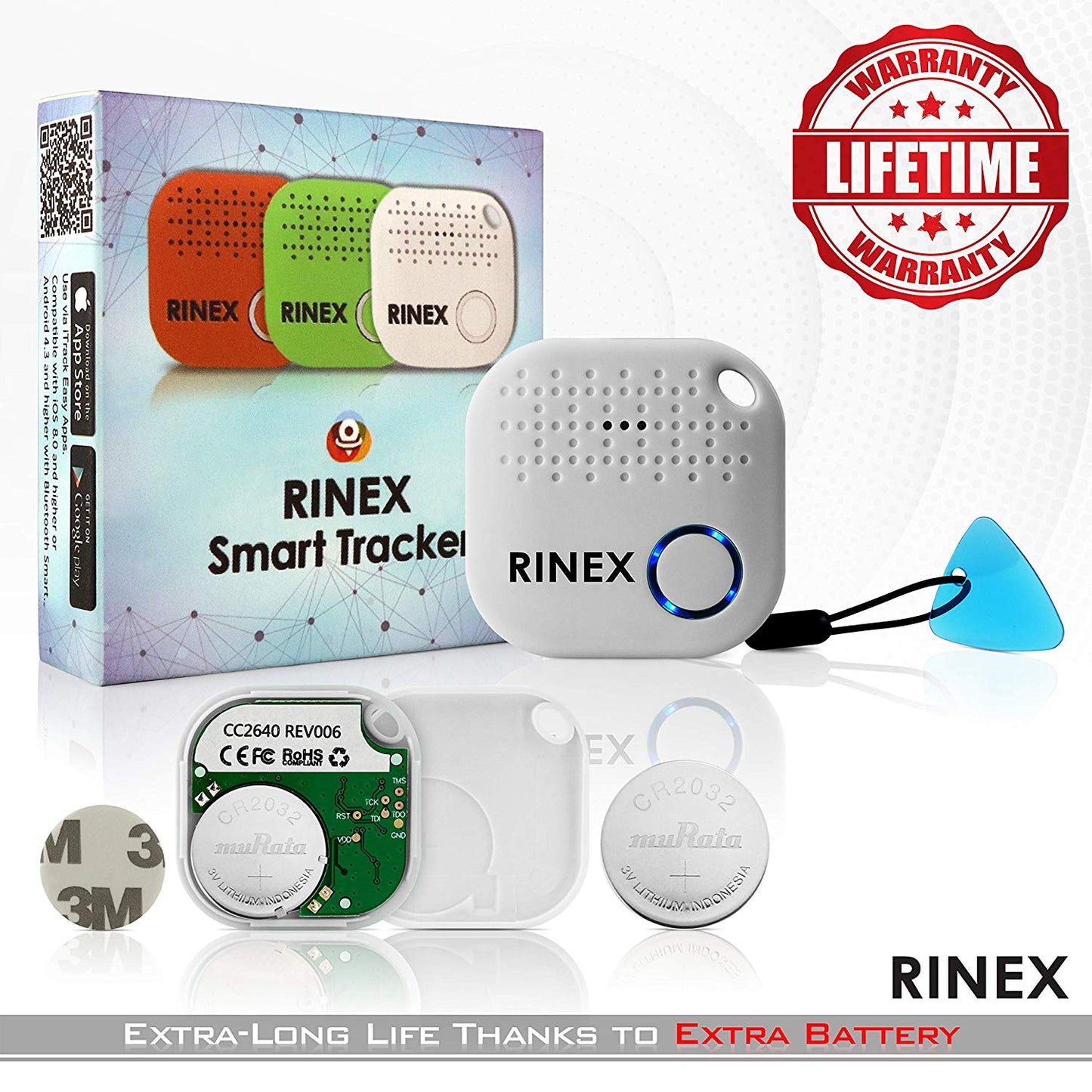 Bluetooth Key Finder – Locator Device with App, Siri Compatibility, white