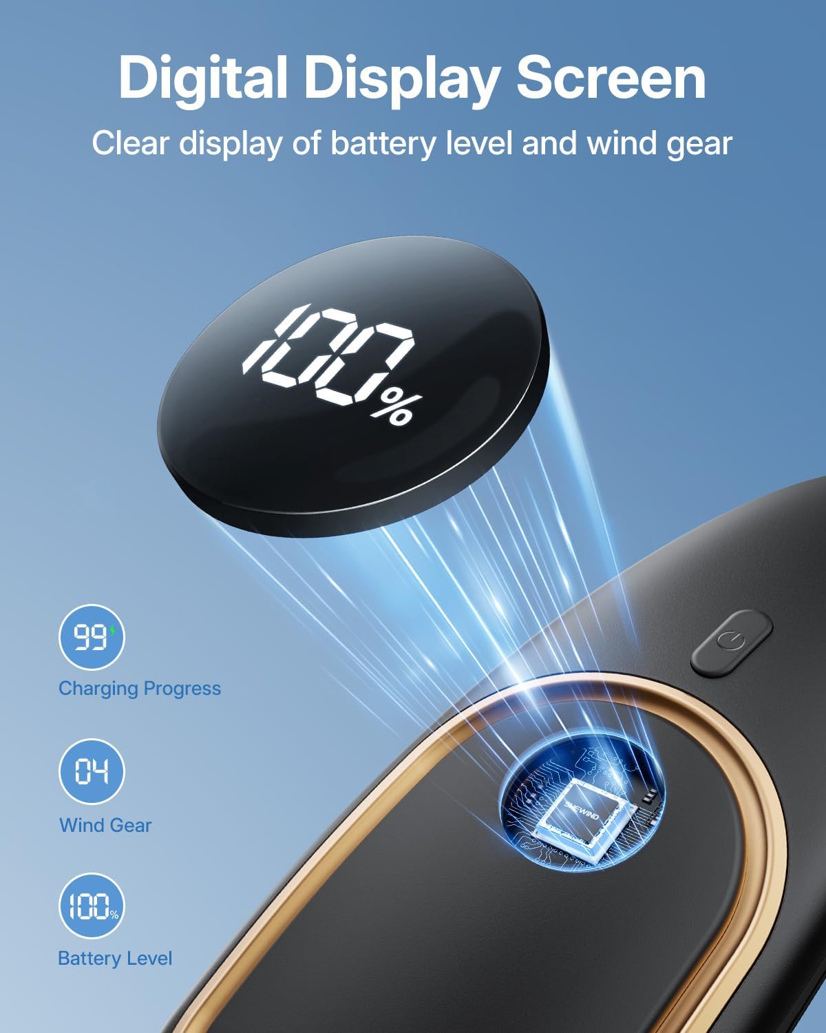 SHEWIND Portable Neck Fan - 5000mAh Rechargeable Hands-Free Wearable Fan | 4 Speeds, Bladeless & LED Display | Personal Cooling Fan for Travel, Outdoors, Camping - Black