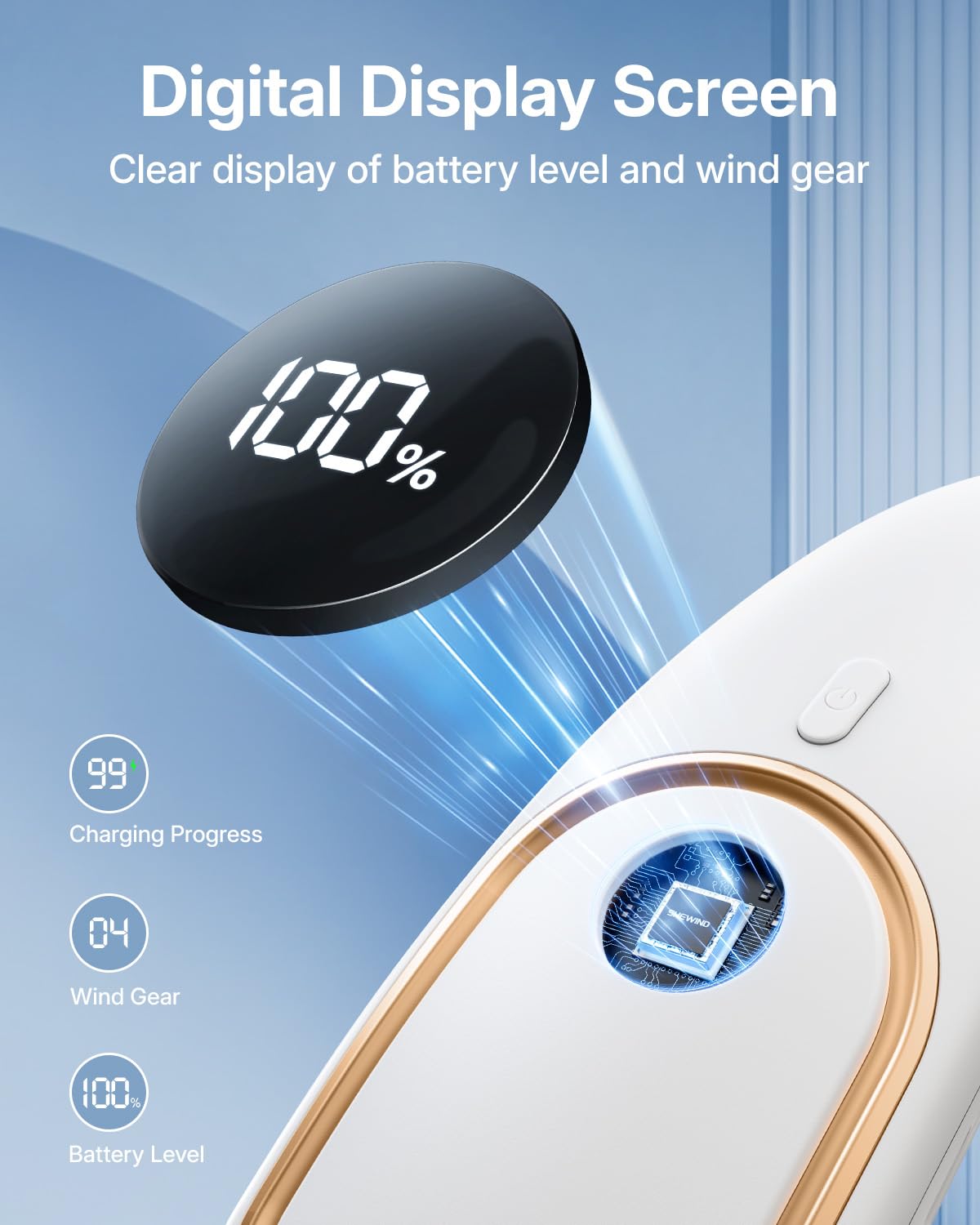 SHEWIND Portable Neck Fan - 5000mAh Rechargeable Hands-Free Wearable Fan | 4 Speeds, Bladeless & LED Display | Personal Cooling Fan for Travel, Outdoors, Camping - Black