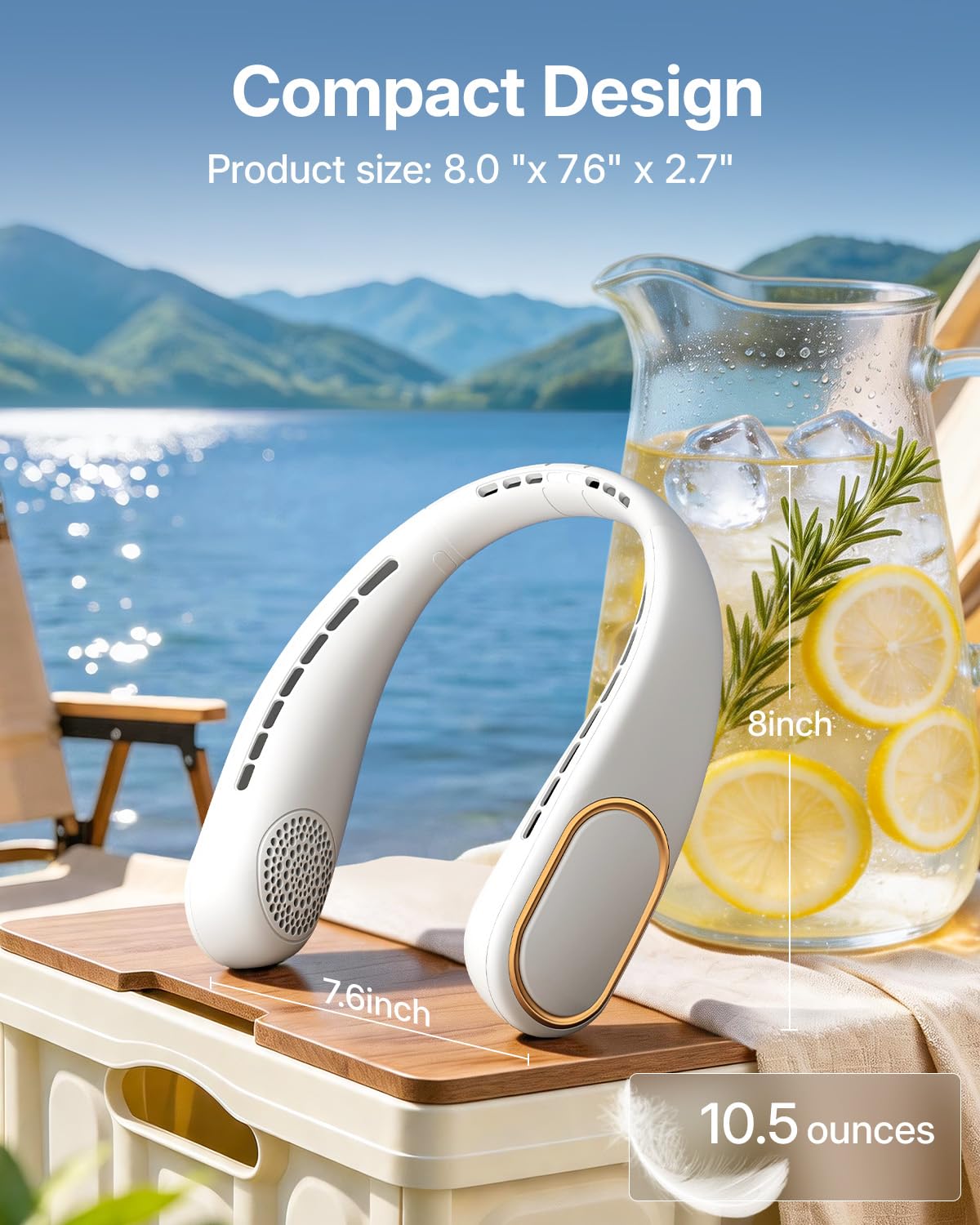 SHEWIND Portable Neck Fan - 5000mAh Rechargeable Hands-Free Wearable Fan | 4 Speeds, Bladeless & LED Display | Personal Cooling Fan for Travel, Outdoors, Camping - Black