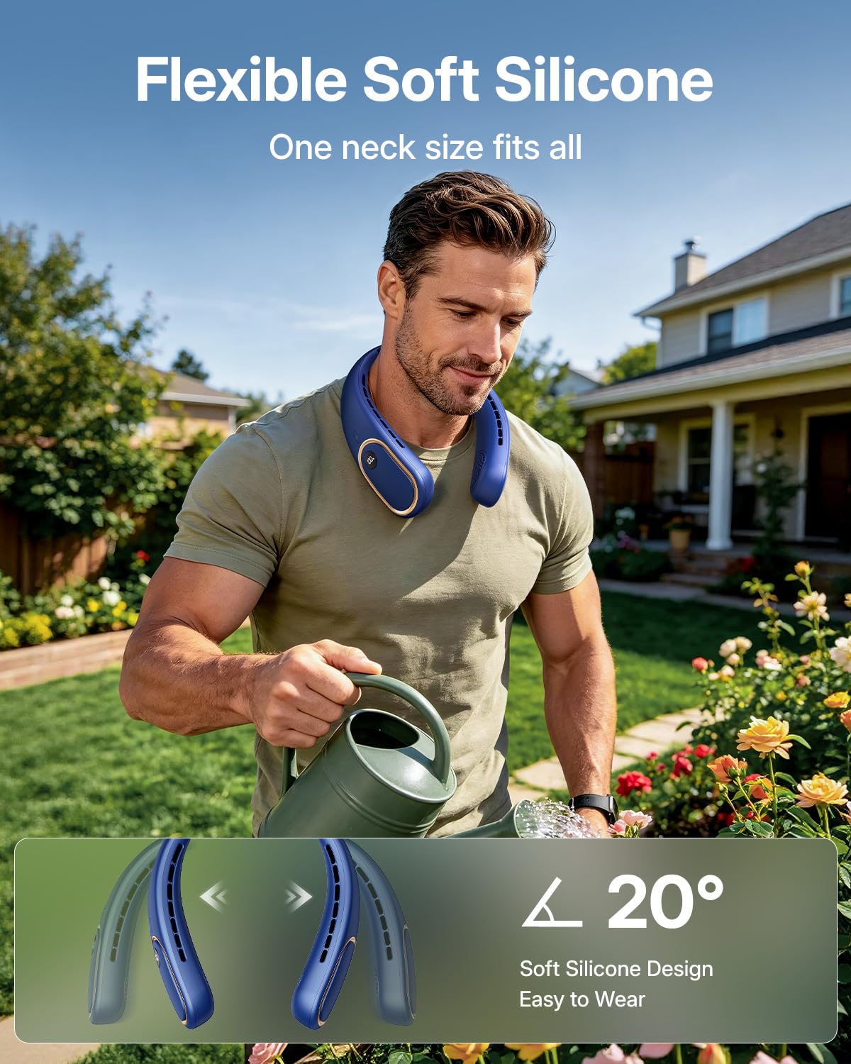 SHEWIND Portable Neck Fan - 5000mAh Rechargeable Hands-Free Wearable Fan | 4 Speeds, Bladeless & LED Display | Personal Cooling Fan for Travel, Outdoors, Camping - Black