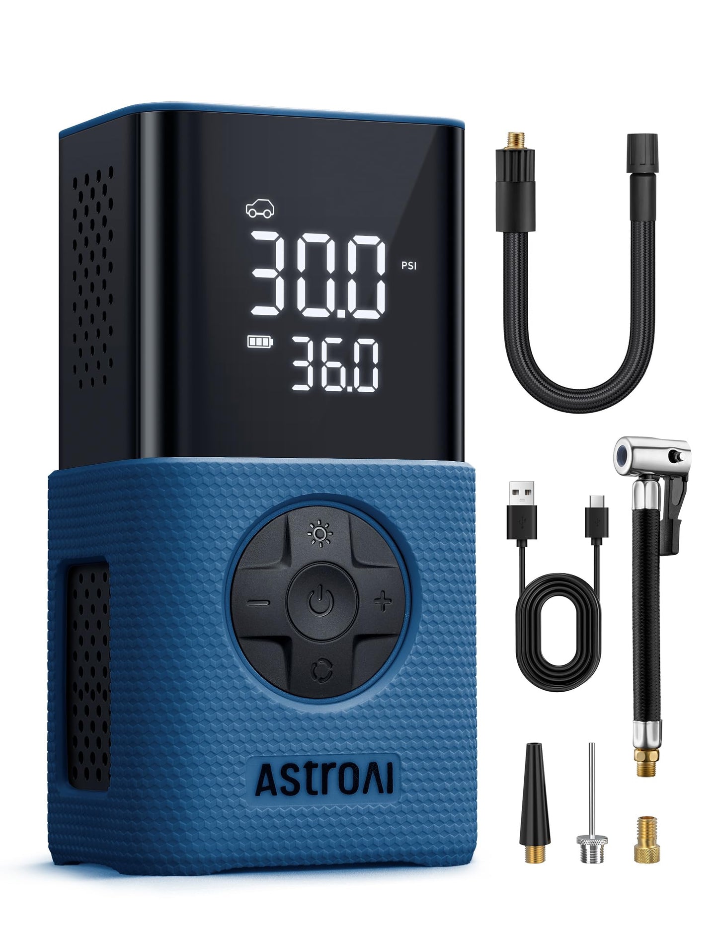 AstroAI L7 Tire Inflator Portable Air Compressor,150 PSI Cordless Bike Pump | For Car Tires, Bikes, Motorcycles and Balls; Auto Shut-off, Digital Display Pressure Gauge, Fast Inflation, LED Light