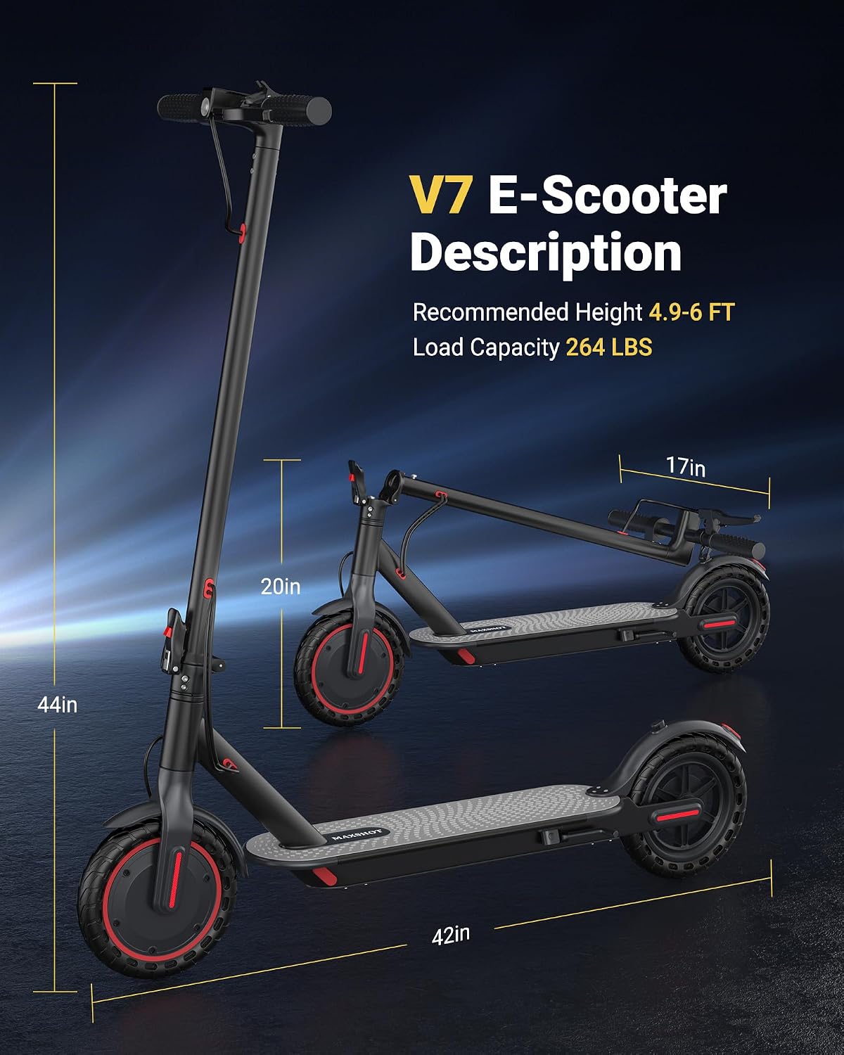 Maxshot Electric Scooter, 8.5" /10" /14" Tire, 16/19/22 Mph Top Speed, 12/16/21/27/28/49/50 Miles Long Range, Folding Escooter for Adults and Kids with Seat Bag, Dual Braking, Dual Suspension, App