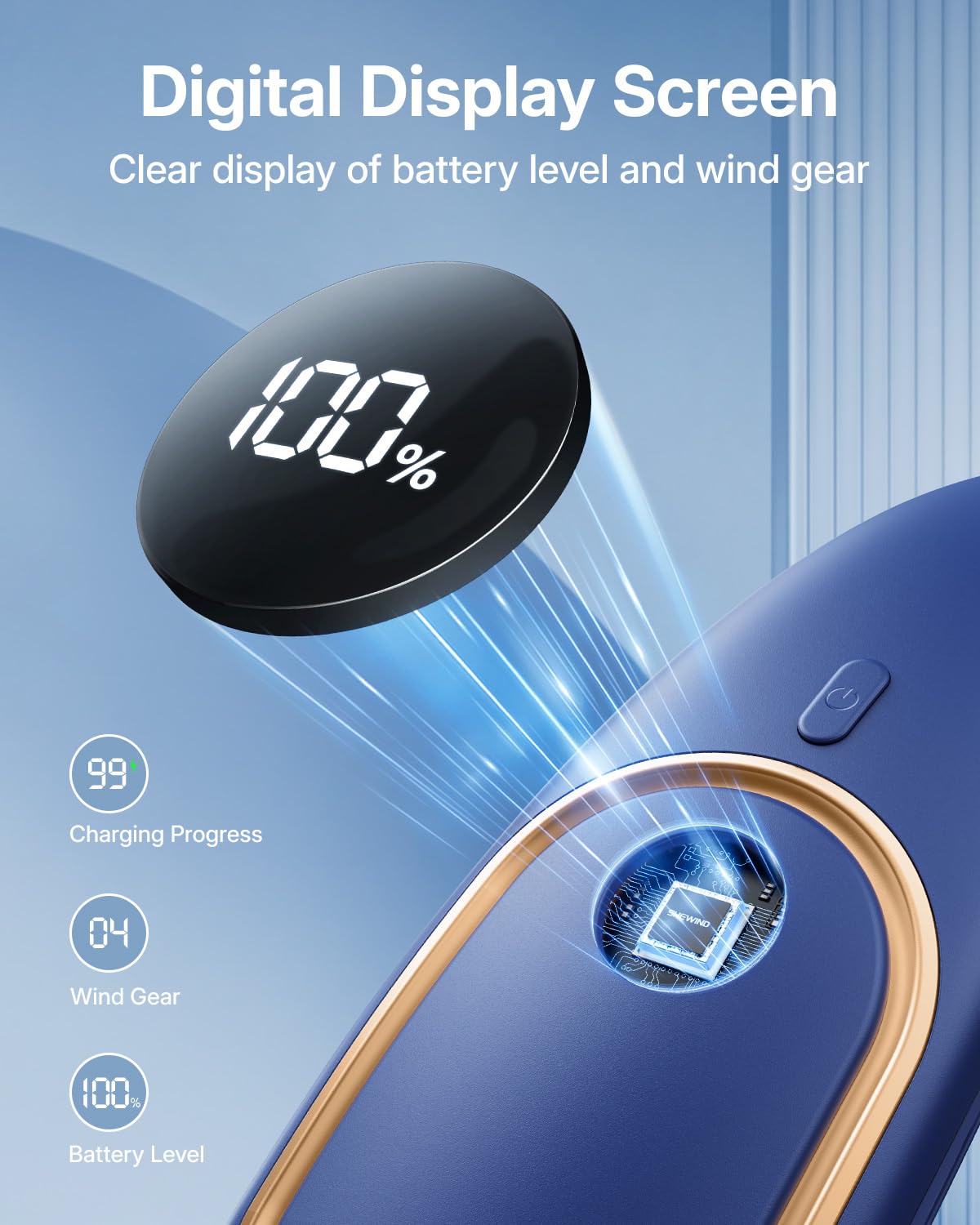 SHEWIND Portable Neck Fan - 5000mAh Rechargeable Hands-Free Wearable Fan | 4 Speeds, Bladeless & LED Display | Personal Cooling Fan for Travel, Outdoors, Camping - Black