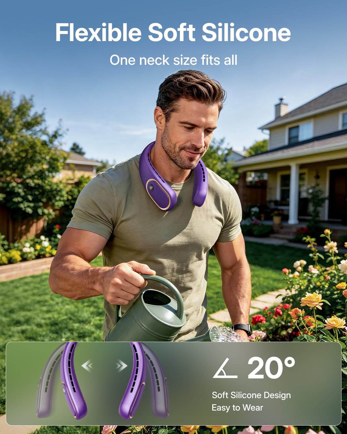 SHEWIND Portable Neck Fan - 5000mAh Rechargeable Hands-Free Wearable Fan | 4 Speeds, Bladeless & LED Display | Personal Cooling Fan for Travel, Outdoors, Camping - Black