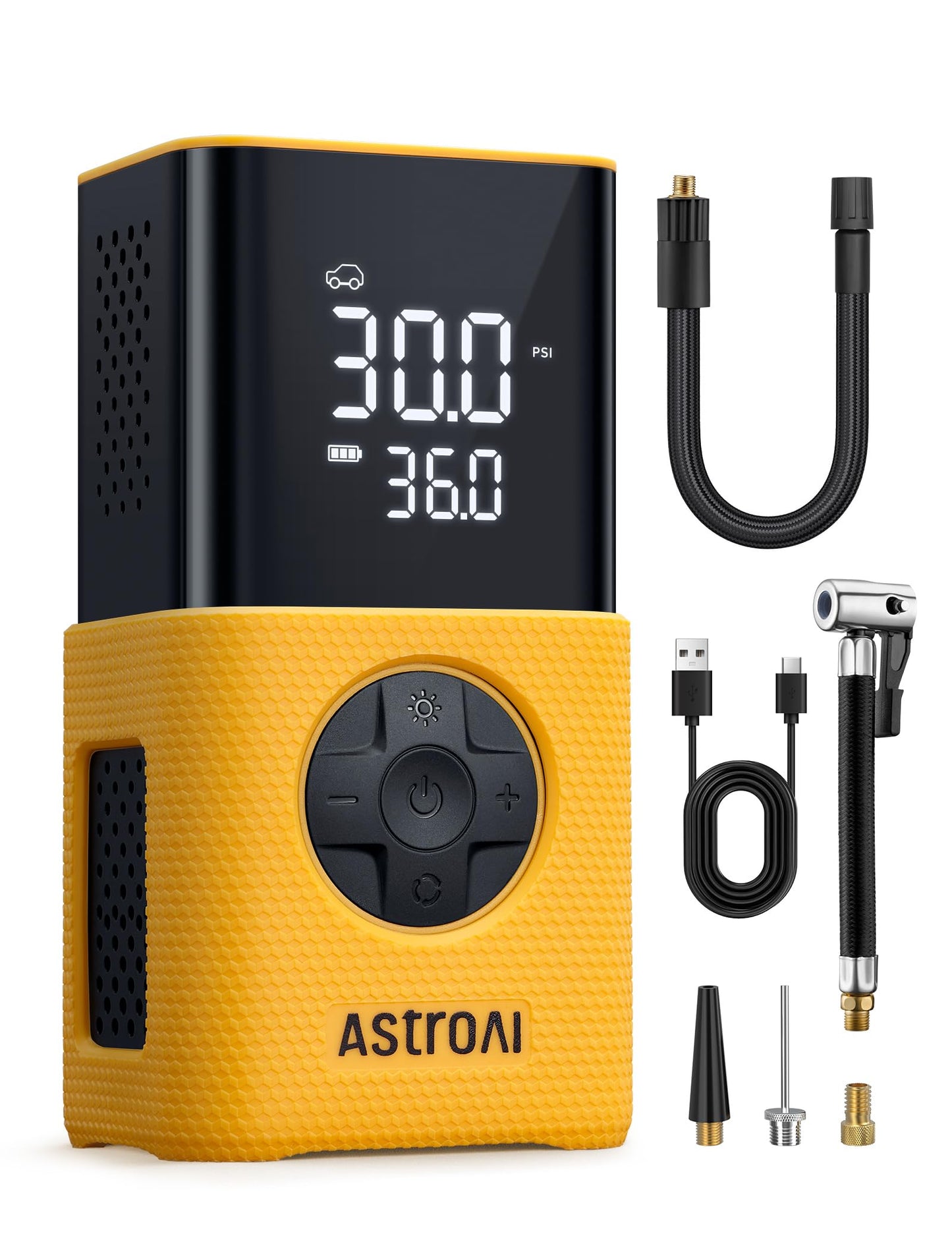 AstroAI L7 Tire Inflator Portable Air Compressor,150 PSI Cordless Bike Pump | For Car Tires, Bikes, Motorcycles and Balls; Auto Shut-off, Digital Display Pressure Gauge, Fast Inflation, LED Light