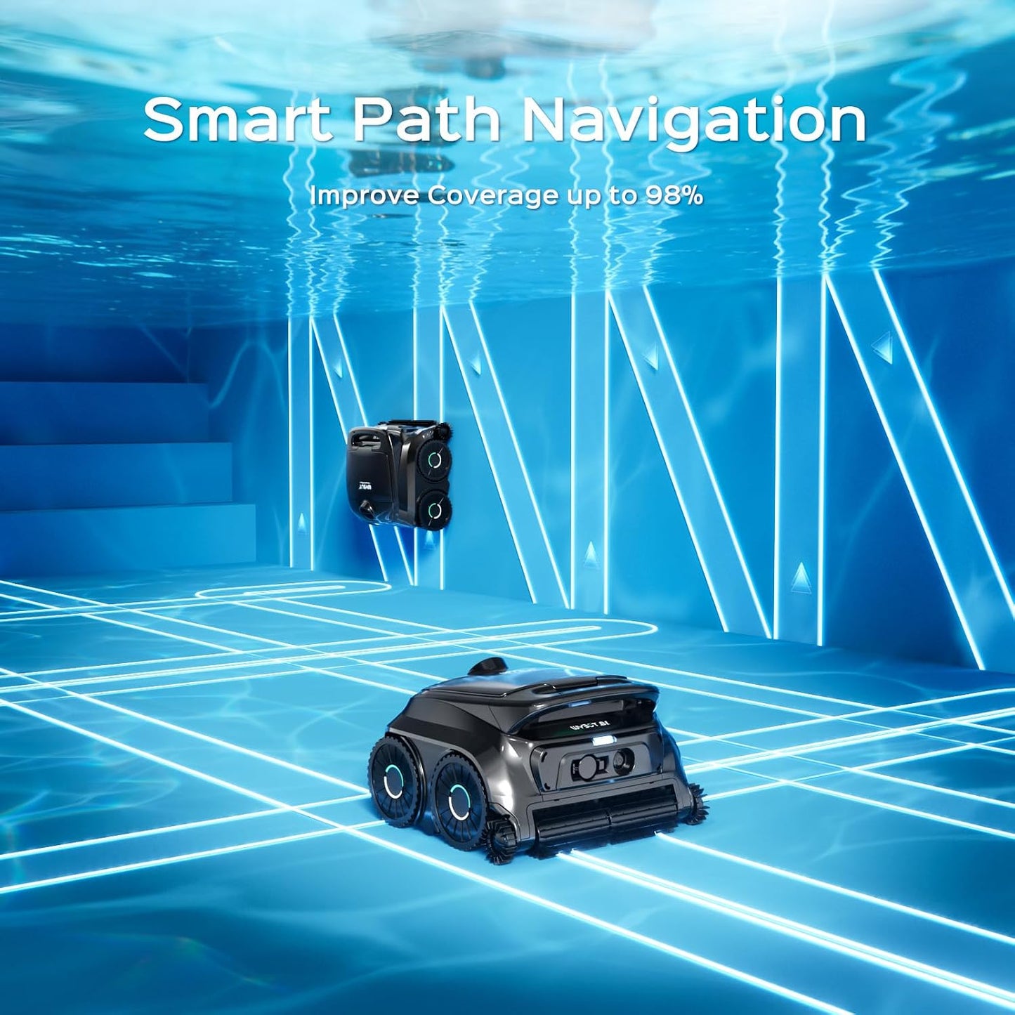 WYBOT B1 Cordless Robotic Pool Vacuum Pool Cleaner Robot for Inground Pools | Quad-Roller Brushes for Edge Cleaning, Floor & Wall Coverage, High Obstacle Crossing, Lightweight, App Control