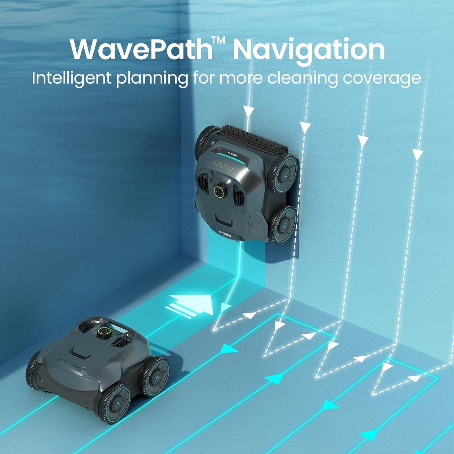 AIPER Seagull Pro Cordless Robotic Pool Cleaner, WavePath Navigation, Wall-Climbing, Quad-Motor, 150 mins Runtime for Inground Pools up to 1,600 sq.ft, ZT6002 Green&Grey