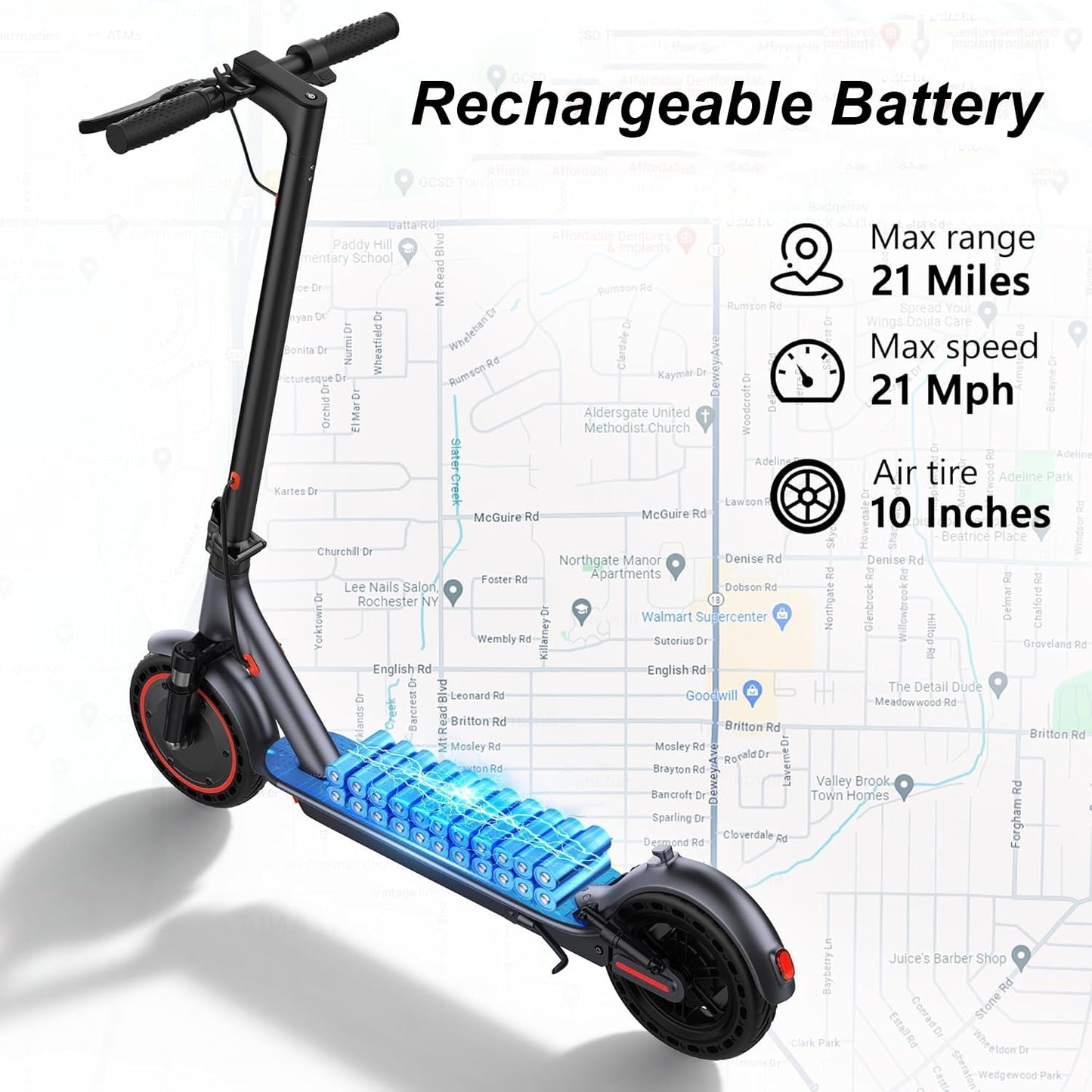 Maxshot Electric Scooter, 8.5" /10" /14" Tire, 16/19/22 Mph Top Speed, 12/16/21/27/28/49/50 Miles Long Range, Folding Escooter for Adults and Kids with Seat Bag, Dual Braking, Dual Suspension, App
