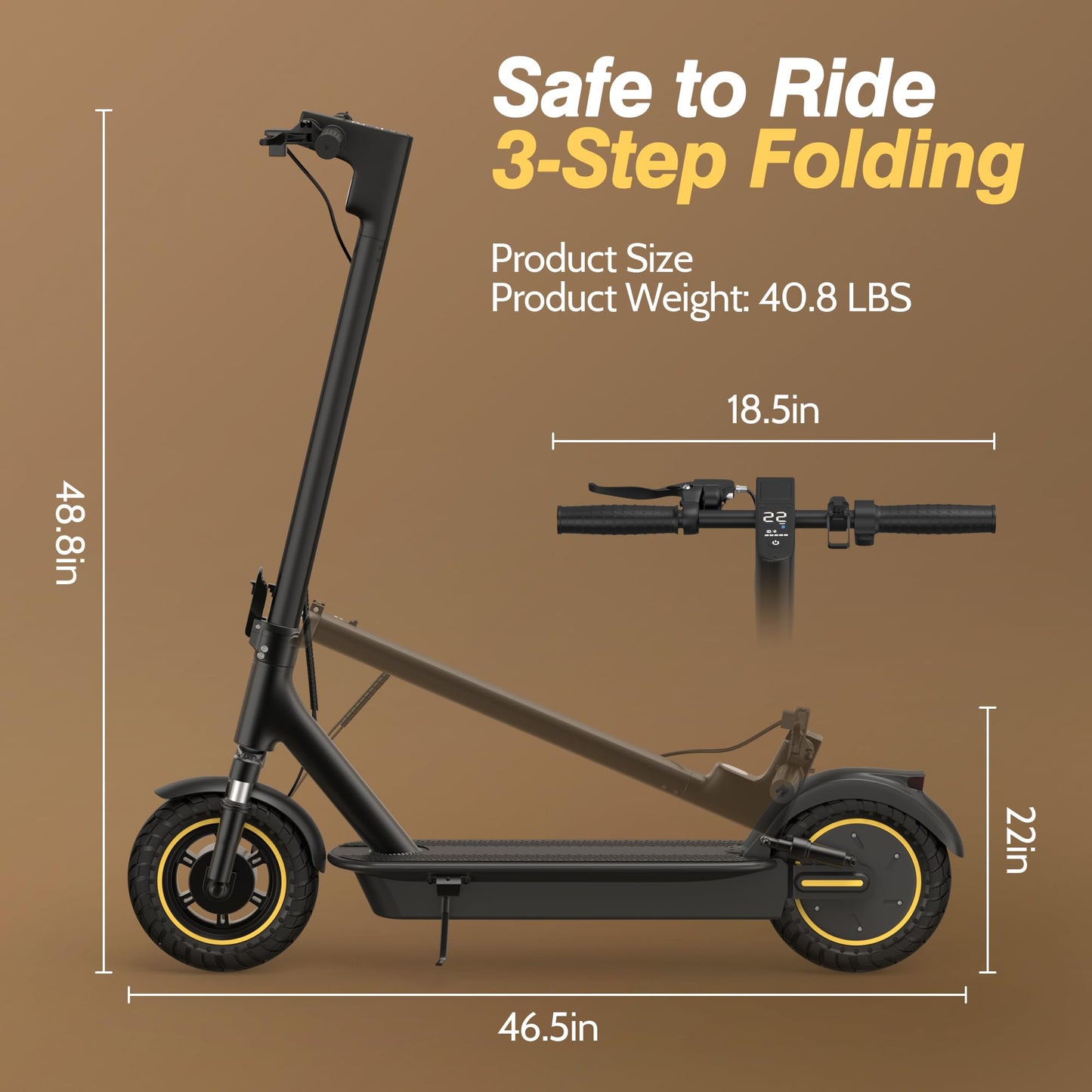 Maxshot Electric Scooter, 8.5" /10" /14" Tire, 16/19/22 Mph Top Speed, 12/16/21/27/28/49/50 Miles Long Range, Folding Escooter for Adults and Kids with Seat Bag, Dual Braking, Dual Suspension, App
