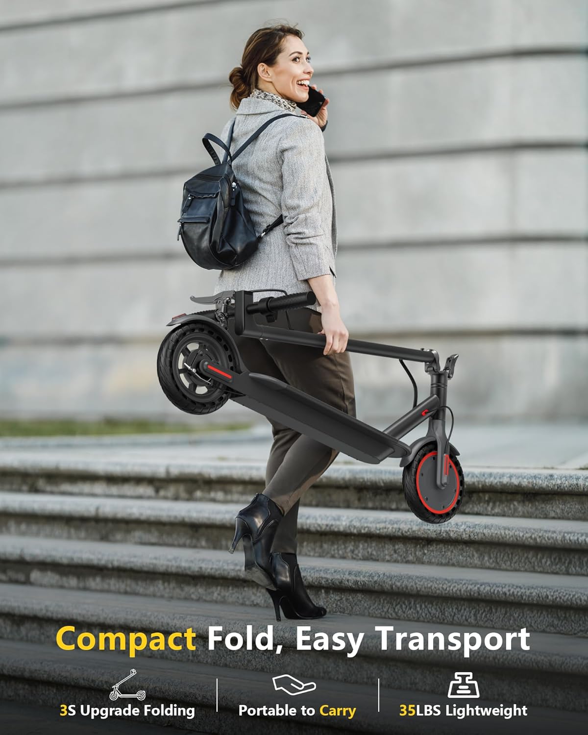 Maxshot Electric Scooter, 8.5" /10" /14" Tire, 16/19/22 Mph Top Speed, 12/16/21/27/28/49/50 Miles Long Range, Folding Escooter for Adults and Kids with Seat Bag, Dual Braking, Dual Suspension, App