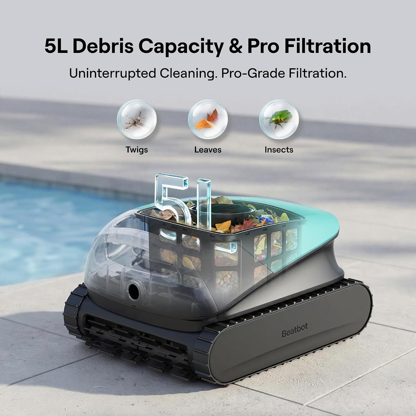 Beatbot Sora 10 Cordless Pool Vacuum Robot for Inground & Above Ground Pools, 6800 GPH Suction, Floor/Wall/Waterline/Shallow Area Cleaning, Waterline Parking, 300 Mins Runtime, Mint Green