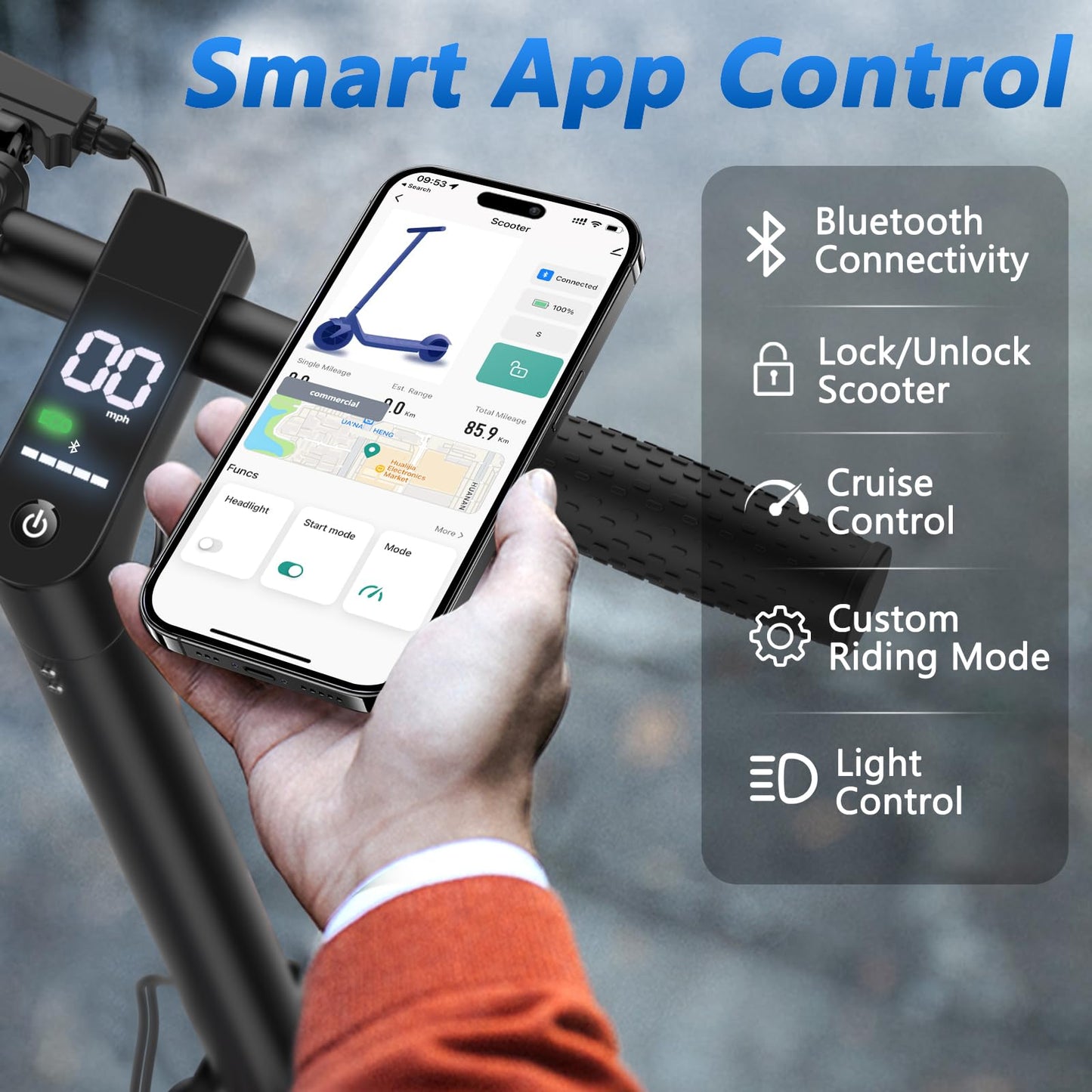 Maxshot Electric Scooter, 8.5" /10" /14" Tire, 16/19/22 Mph Top Speed, 12/16/21/27/28/49/50 Miles Long Range, Folding Escooter for Adults and Kids with Seat Bag, Dual Braking, Dual Suspension, App