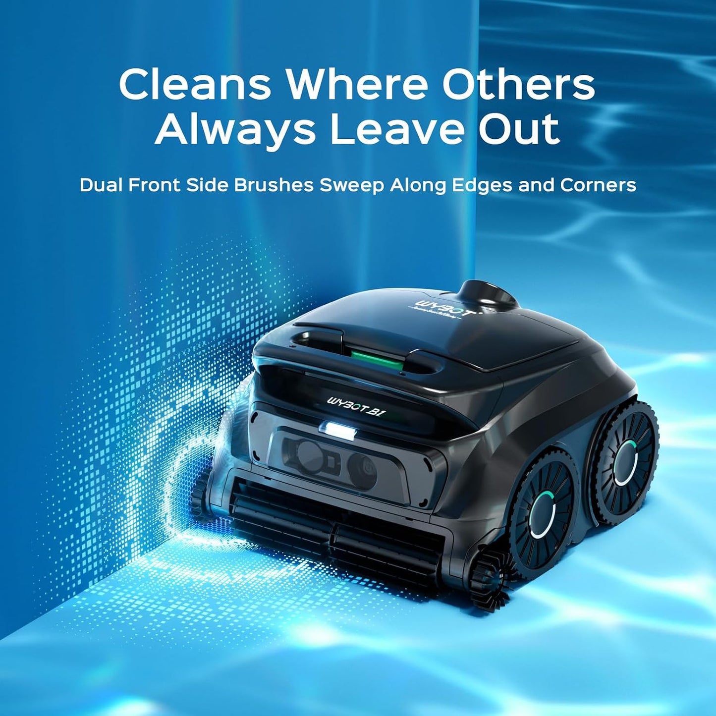 WYBOT B1 Cordless Robotic Pool Vacuum Pool Cleaner Robot for Inground Pools | Quad-Roller Brushes for Edge Cleaning, Floor & Wall Coverage, High Obstacle Crossing, Lightweight, App Control