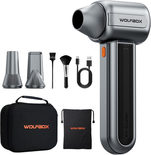 WOLFBOX MF400 Cordless Leaf Blower - Lightweight Jet Blower & Car Dryer | Lightweight Design, Brushless Motor, High-Velocity Airflow, 3 Speed Modes, For Patio, Garage & Car Detailing, Hard Case