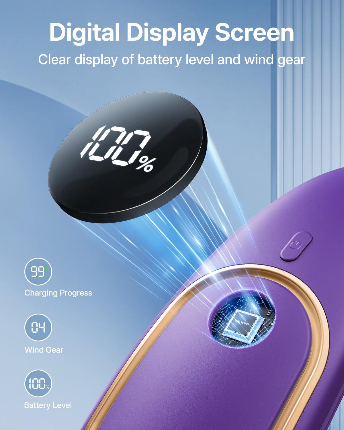 SHEWIND Portable Neck Fan - 5000mAh Rechargeable Hands-Free Wearable Fan | 4 Speeds, Bladeless & LED Display | Personal Cooling Fan for Travel, Outdoors, Camping - Black