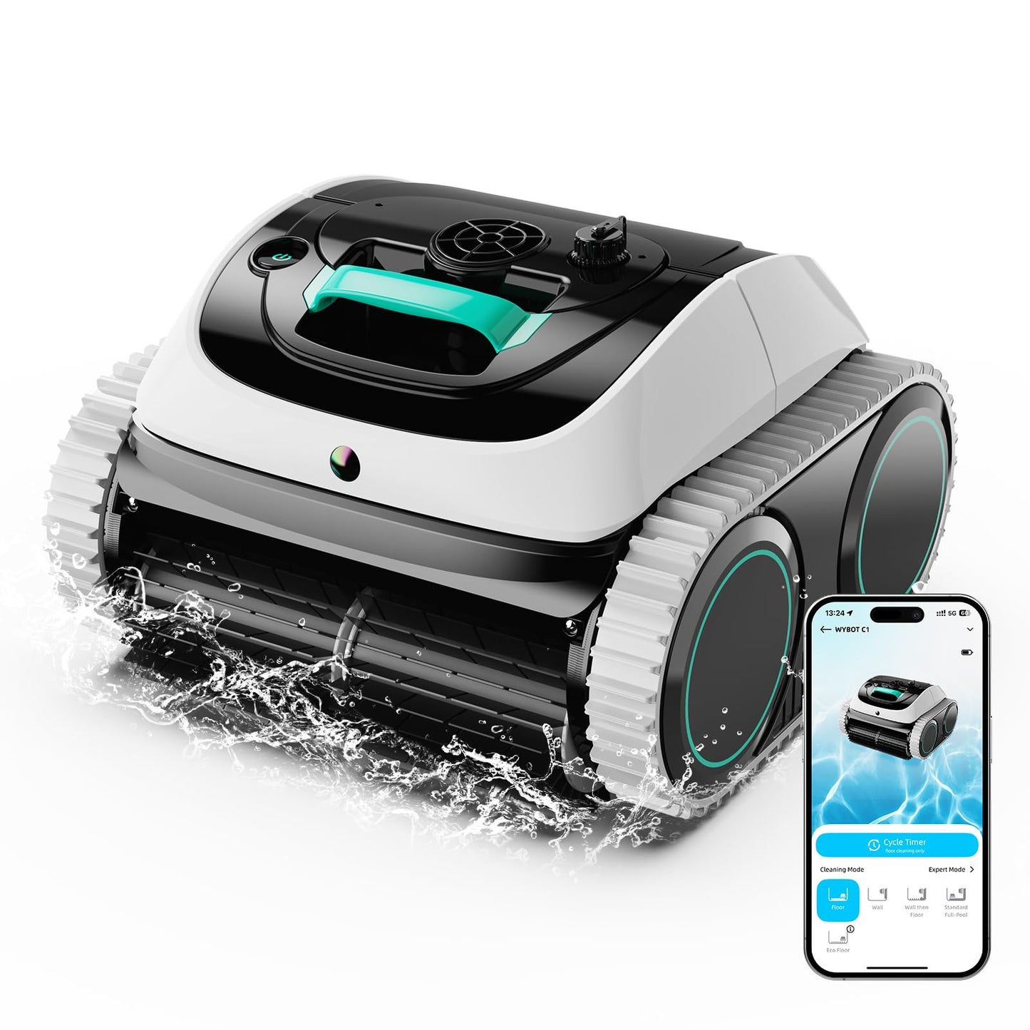 WYBOT C1 Cordless Robotic Pool Vacuum for Inground Pools, Professional | 4-in-1 Robotic Pool Cleaner for Above Ground Pool, 160 Mins Runtime, APP Countrol, Smart Navigation with Powerful Suction