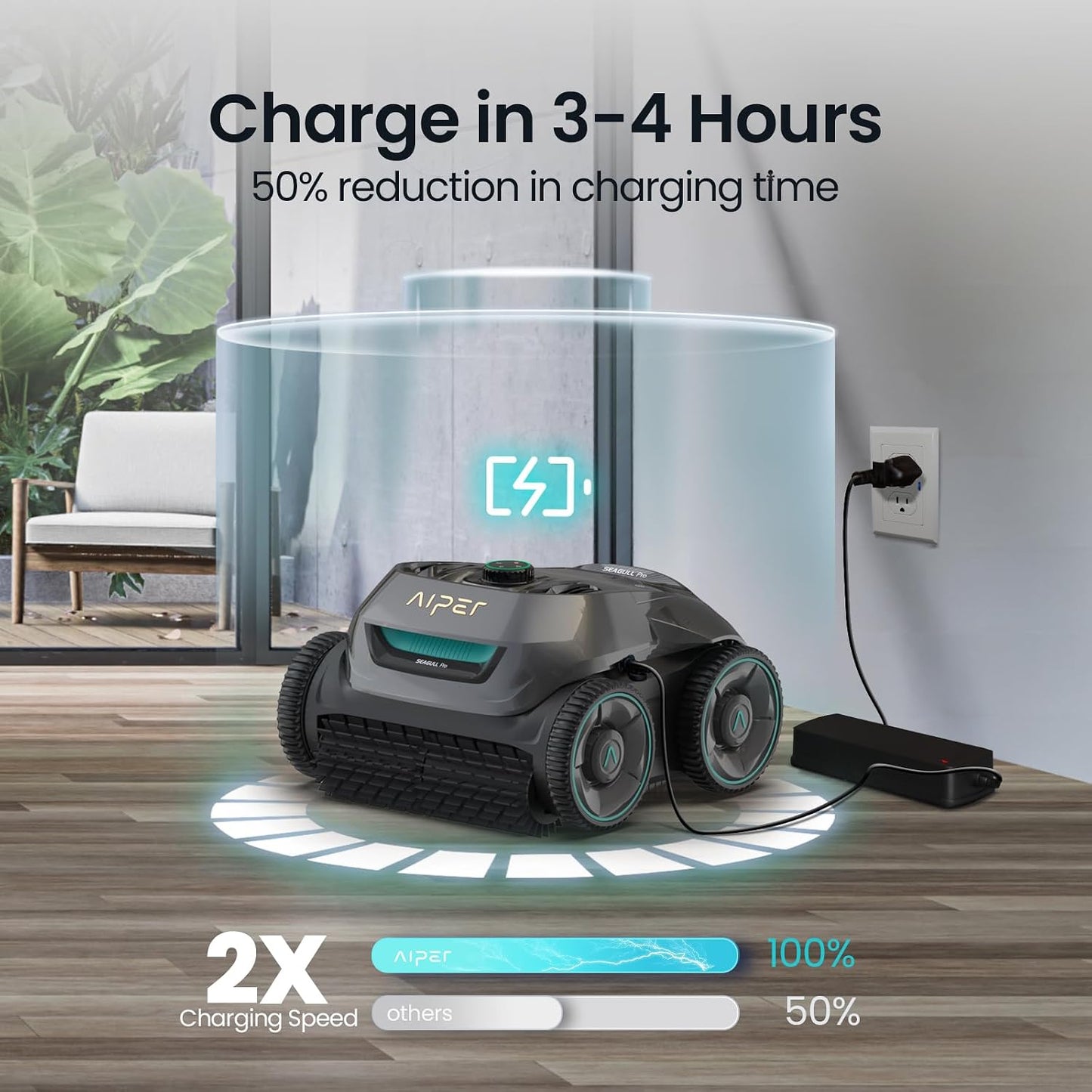 AIPER Seagull Pro Cordless Robotic Pool Cleaner, WavePath Navigation, Wall-Climbing, Quad-Motor, 150 mins Runtime for Inground Pools up to 1,600 sq.ft, ZT6002 Green&Grey