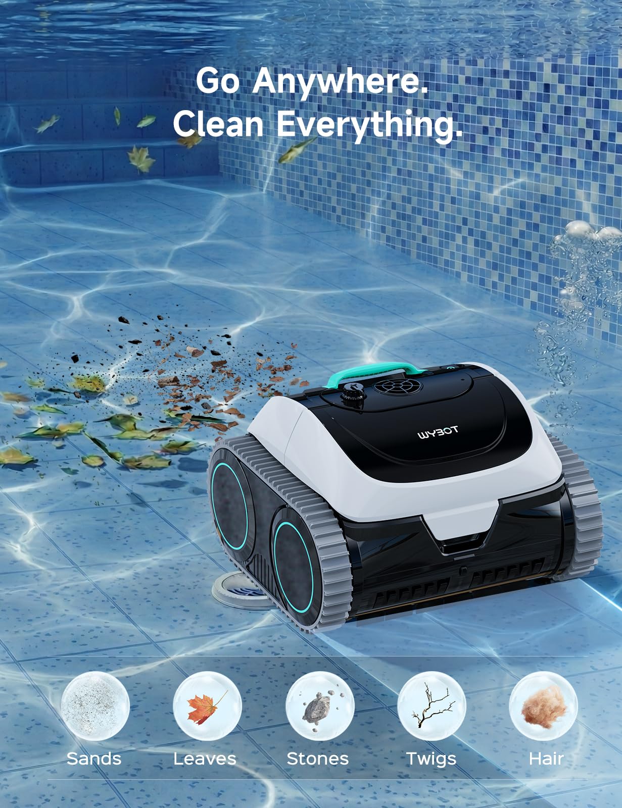 WYBOT C1 Cordless Robotic Pool Vacuum for Inground Pools, Professional | 4-in-1 Robotic Pool Cleaner for Above Ground Pool, 160 Mins Runtime, APP Countrol, Smart Navigation with Powerful Suction