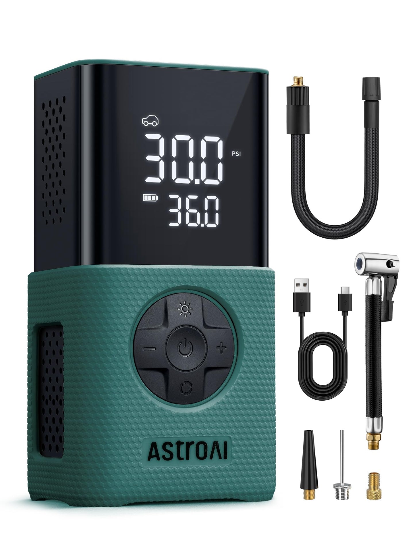 AstroAI L7 Tire Inflator Portable Air Compressor,150 PSI Cordless Bike Pump | For Car Tires, Bikes, Motorcycles and Balls; Auto Shut-off, Digital Display Pressure Gauge, Fast Inflation, LED Light
