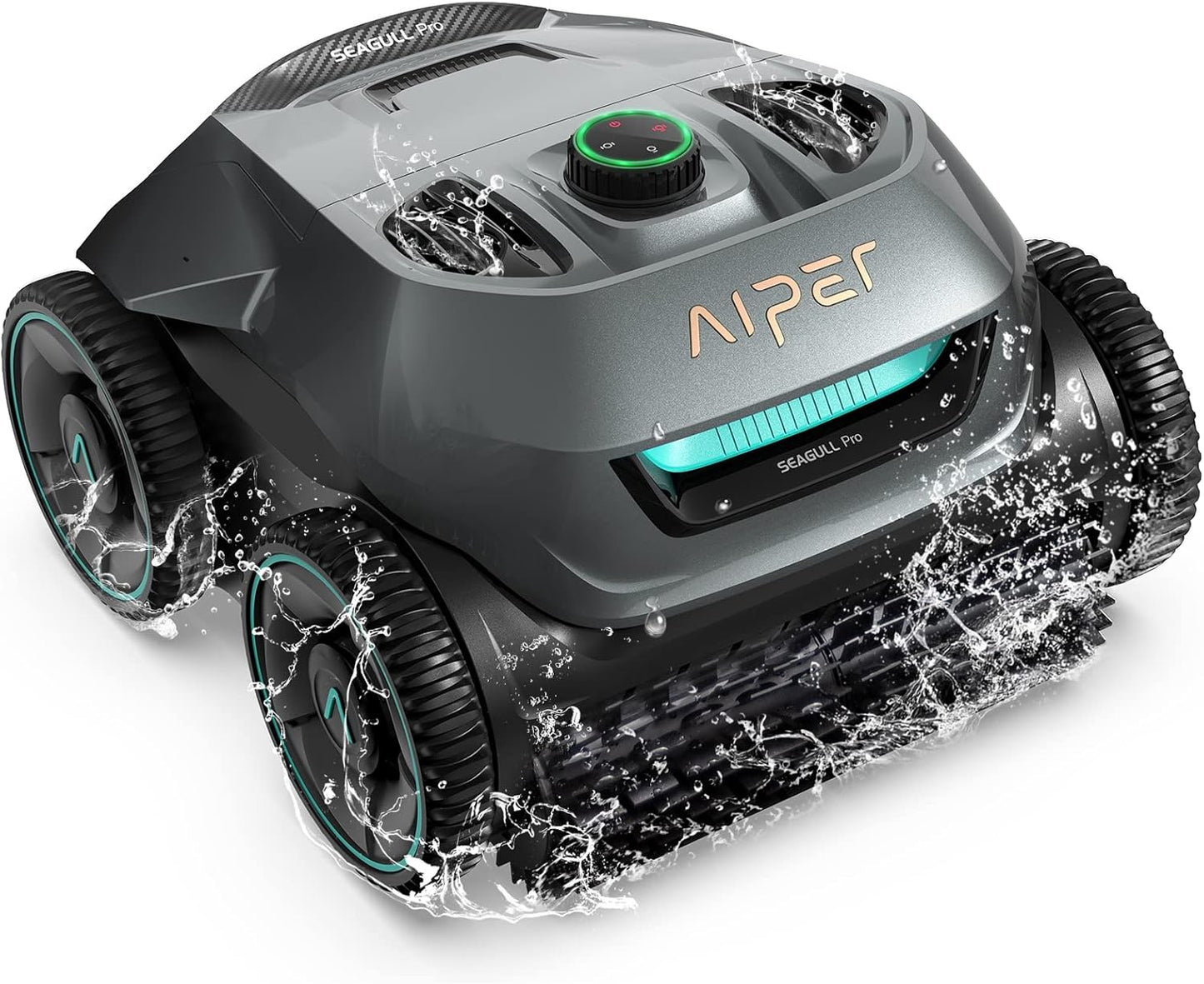 AIPER Seagull Pro Cordless Robotic Pool Cleaner, WavePath Navigation, Wall-Climbing, Quad-Motor, 150 mins Runtime for Inground Pools up to 1,600 sq.ft, ZT6002 Green&Grey