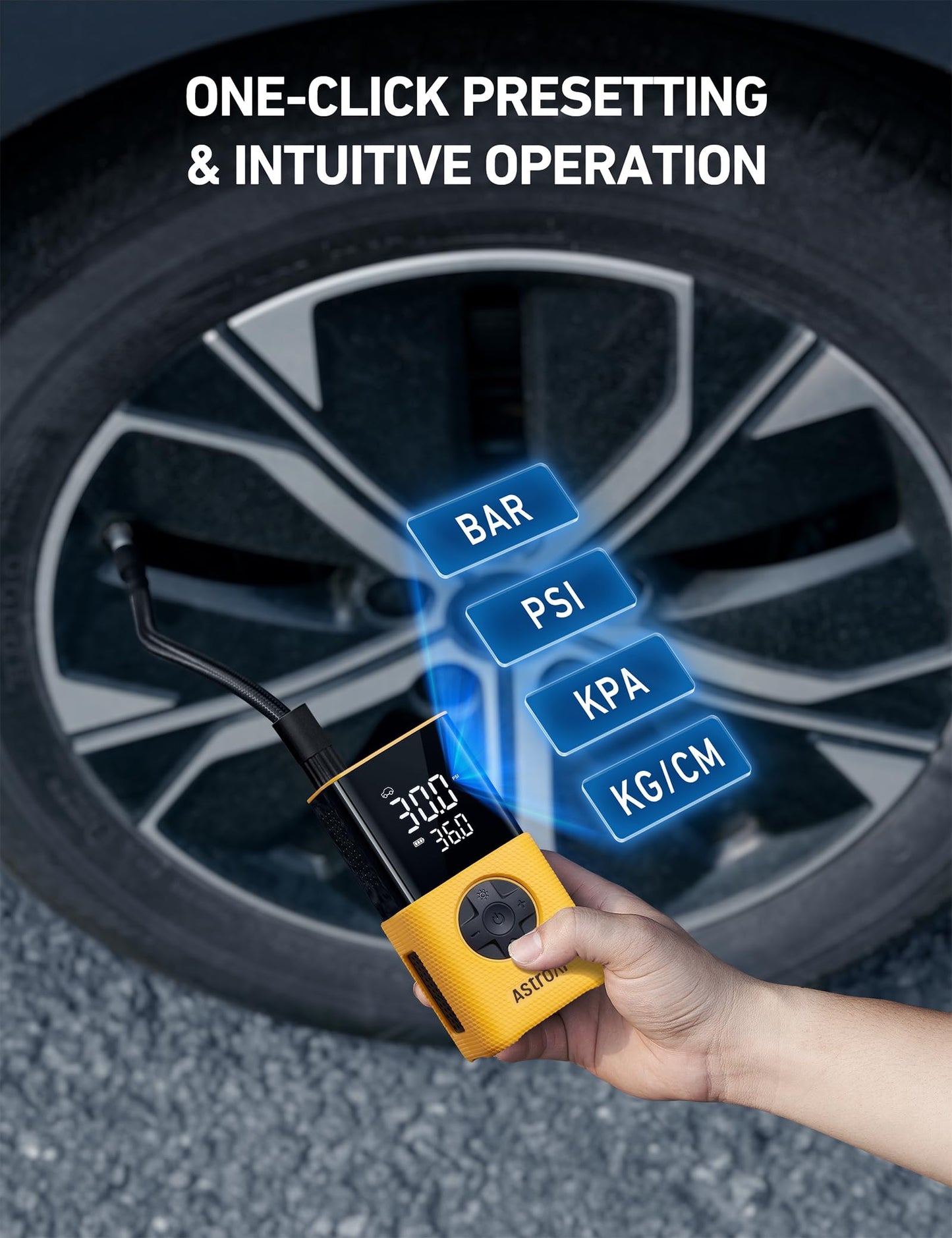 AstroAI L7 Tire Inflator Portable Air Compressor,150 PSI Cordless Bike Pump | For Car Tires, Bikes, Motorcycles and Balls; Auto Shut-off, Digital Display Pressure Gauge, Fast Inflation, LED Light