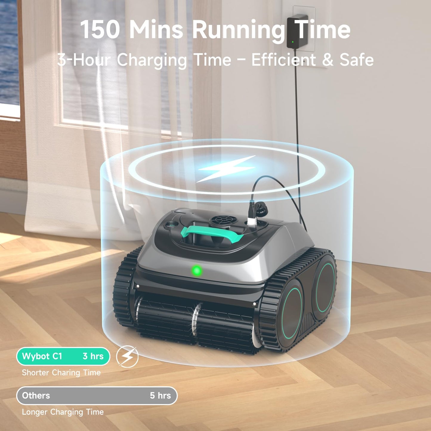 WYBOT C1 Cordless Robotic Pool Vacuum for Inground Pools, Professional | 4-in-1 Robotic Pool Cleaner for Above Ground Pool, 160 Mins Runtime, APP Countrol, Smart Navigation with Powerful Suction