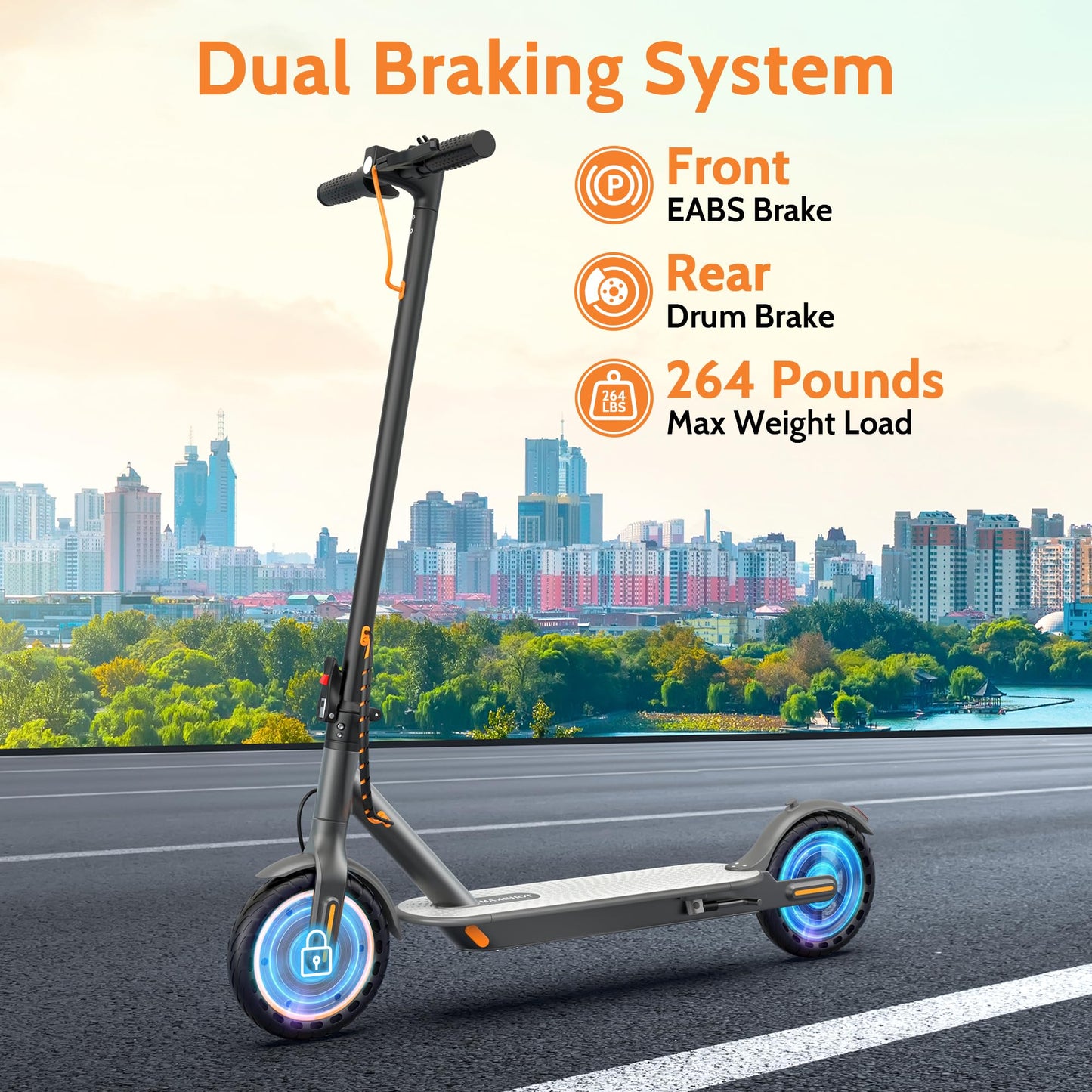 Maxshot Electric Scooter, 8.5" /10" /14" Tire, 16/19/22 Mph Top Speed, 12/16/21/27/28/49/50 Miles Long Range, Folding Escooter for Adults and Kids with Seat Bag, Dual Braking, Dual Suspension, App