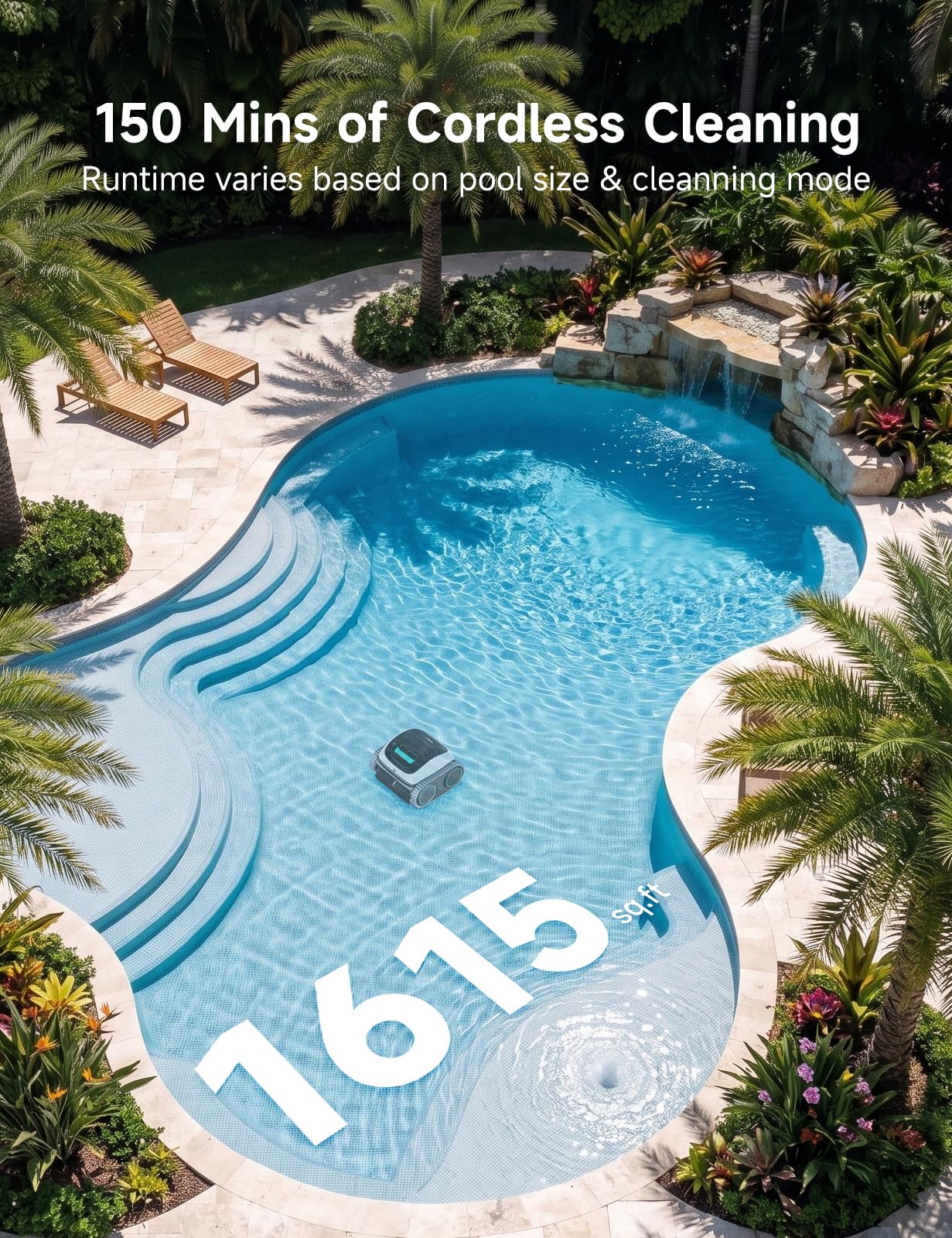 WYBOT C1 Cordless Robotic Pool Vacuum for Inground Pools, Professional | 4-in-1 Robotic Pool Cleaner for Above Ground Pool, 160 Mins Runtime, APP Countrol, Smart Navigation with Powerful Suction