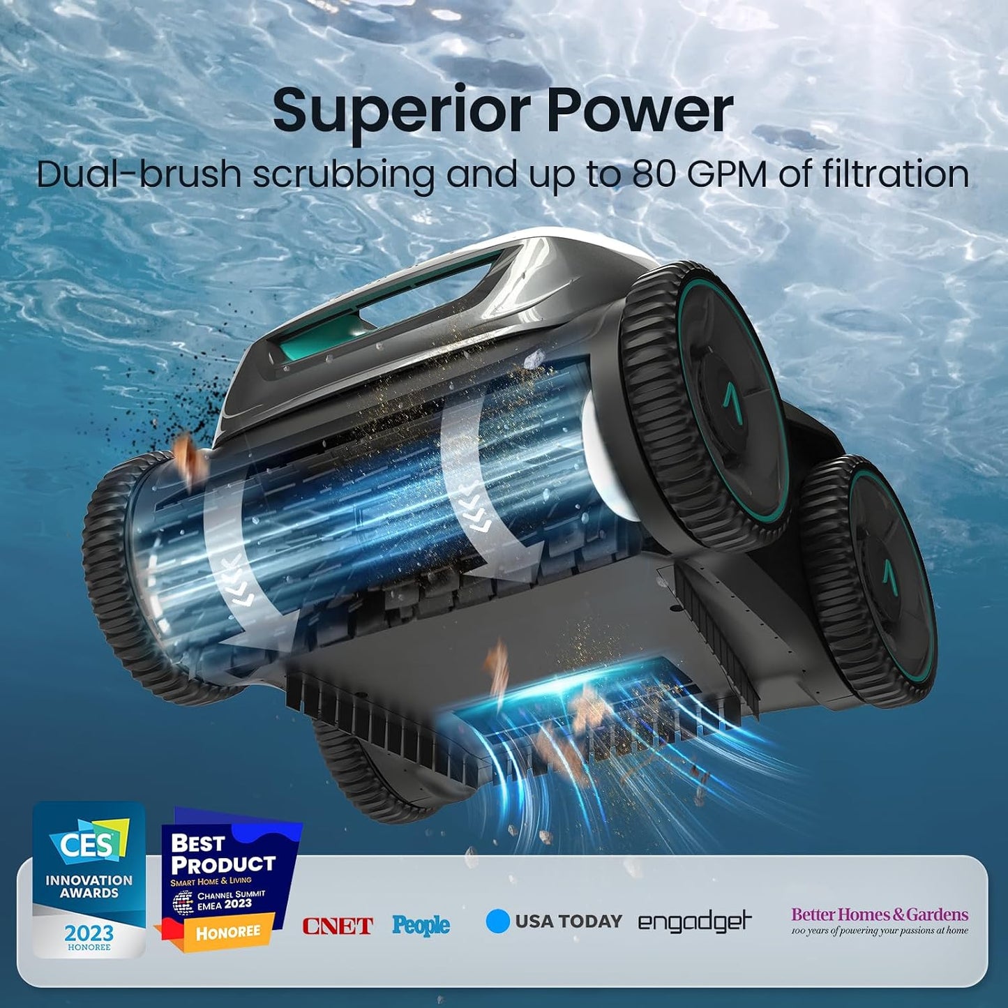 AIPER Seagull Pro Cordless Robotic Pool Cleaner, WavePath Navigation, Wall-Climbing, Quad-Motor, 150 mins Runtime for Inground Pools up to 1,600 sq.ft, ZT6002 Green&Grey