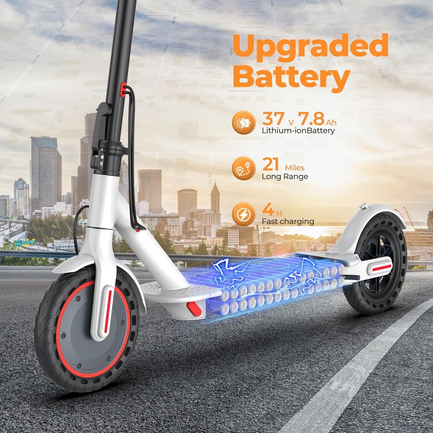 Maxshot Electric Scooter, 8.5" /10" /14" Tire, 16/19/22 Mph Top Speed, 12/16/21/27/28/49/50 Miles Long Range, Folding Escooter for Adults and Kids with Seat Bag, Dual Braking, Dual Suspension, App
