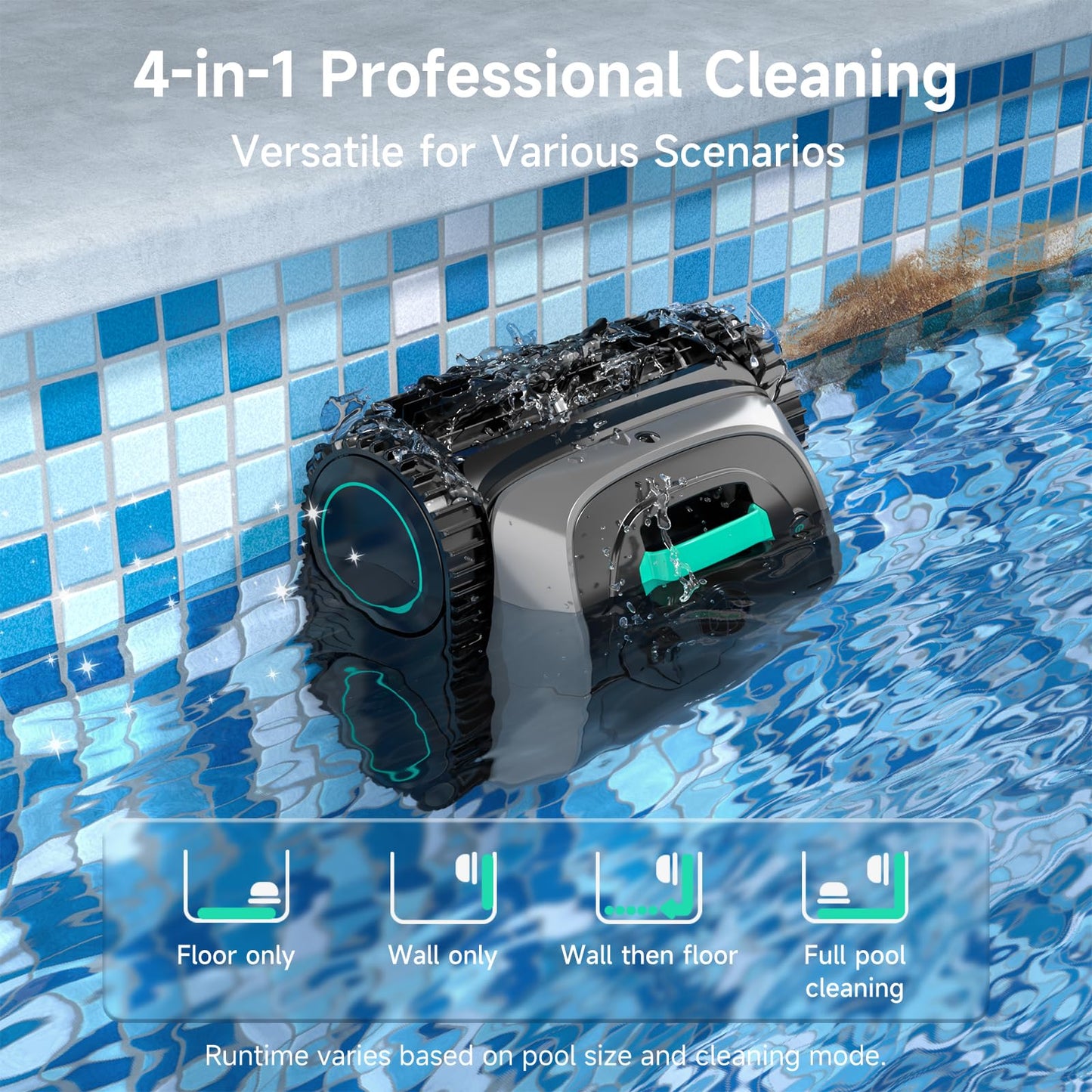 WYBOT C1 Cordless Robotic Pool Vacuum for Inground Pools, Professional | 4-in-1 Robotic Pool Cleaner for Above Ground Pool, 160 Mins Runtime, APP Countrol, Smart Navigation with Powerful Suction