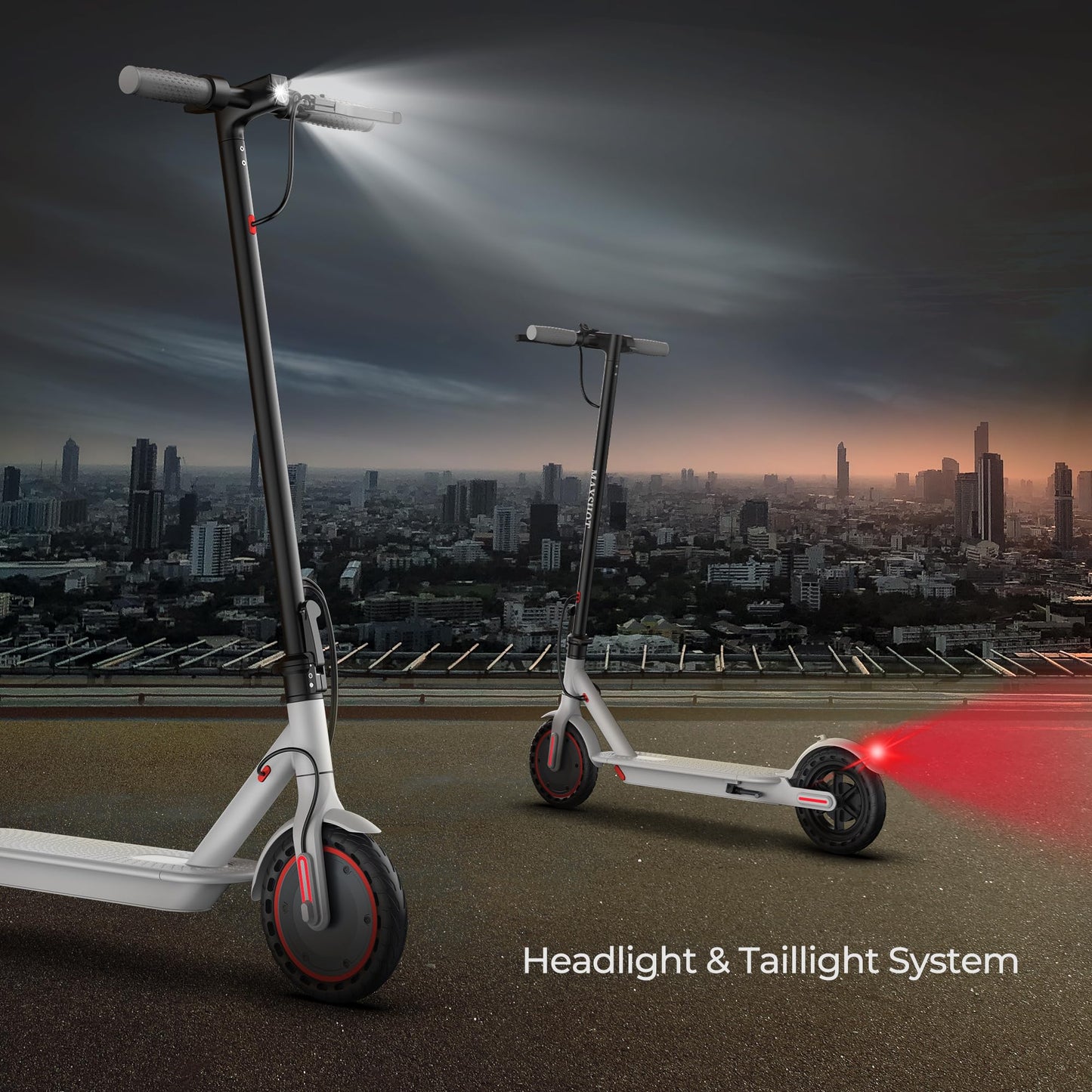 Maxshot Electric Scooter, 8.5" /10" /14" Tire, 16/19/22 Mph Top Speed, 12/16/21/27/28/49/50 Miles Long Range, Folding Escooter for Adults and Kids with Seat Bag, Dual Braking, Dual Suspension, App