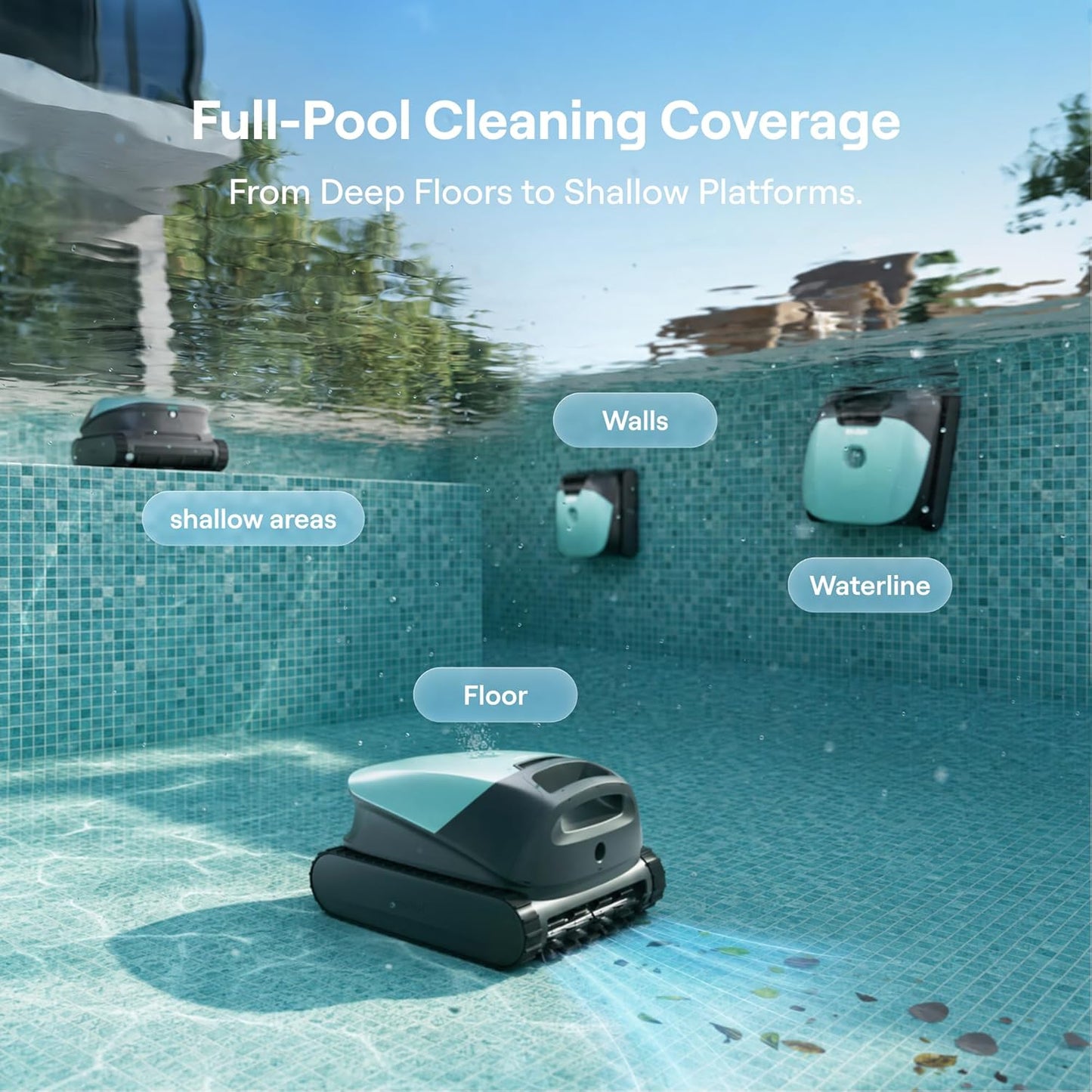 Beatbot Sora 10 Cordless Pool Vacuum Robot for Inground & Above Ground Pools, 6800 GPH Suction, Floor/Wall/Waterline/Shallow Area Cleaning, Waterline Parking, 300 Mins Runtime, Mint Green