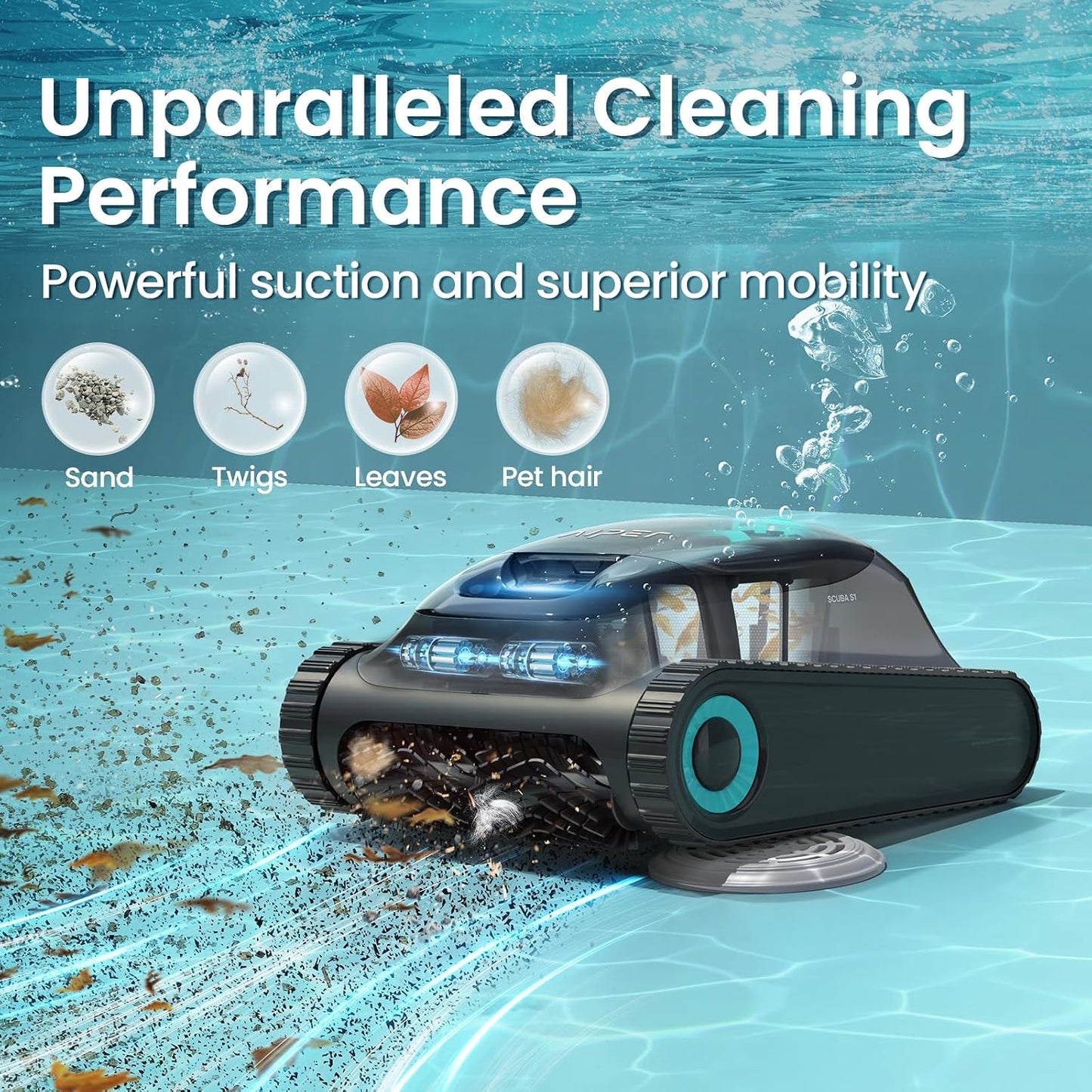 Aiper Scuba S1 - Robotic Pool Cleaner, Powerful Suction, 150-Min Runtime, Wall & Waterline Cleaning, for Inground & Above Ground Pools up to 1600 sq.ft-2024 Basic