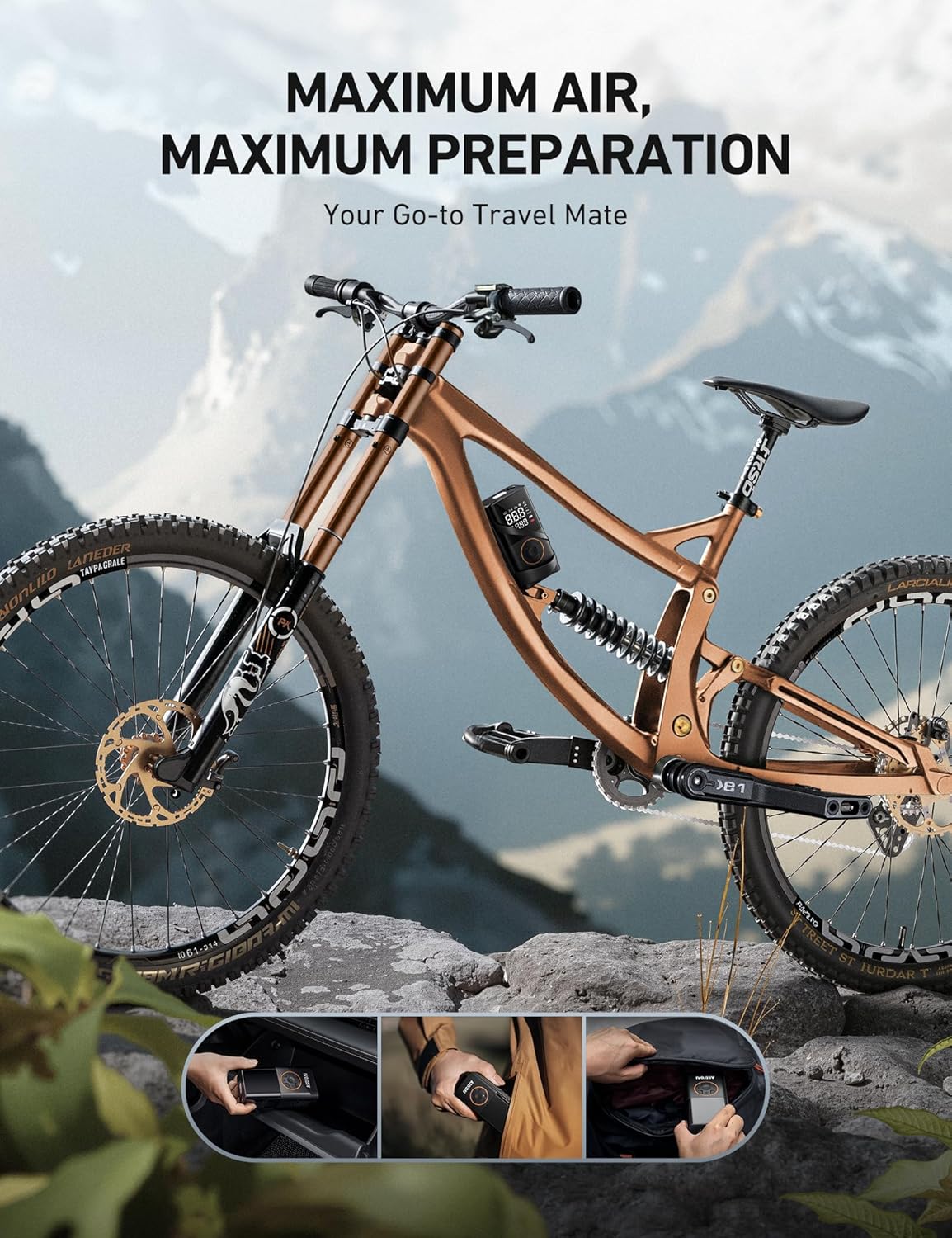 AstroAI L7 Tire Inflator Portable Air Compressor,150 PSI Cordless Bike Pump | For Car Tires, Bikes, Motorcycles and Balls; Auto Shut-off, Digital Display Pressure Gauge, Fast Inflation, LED Light