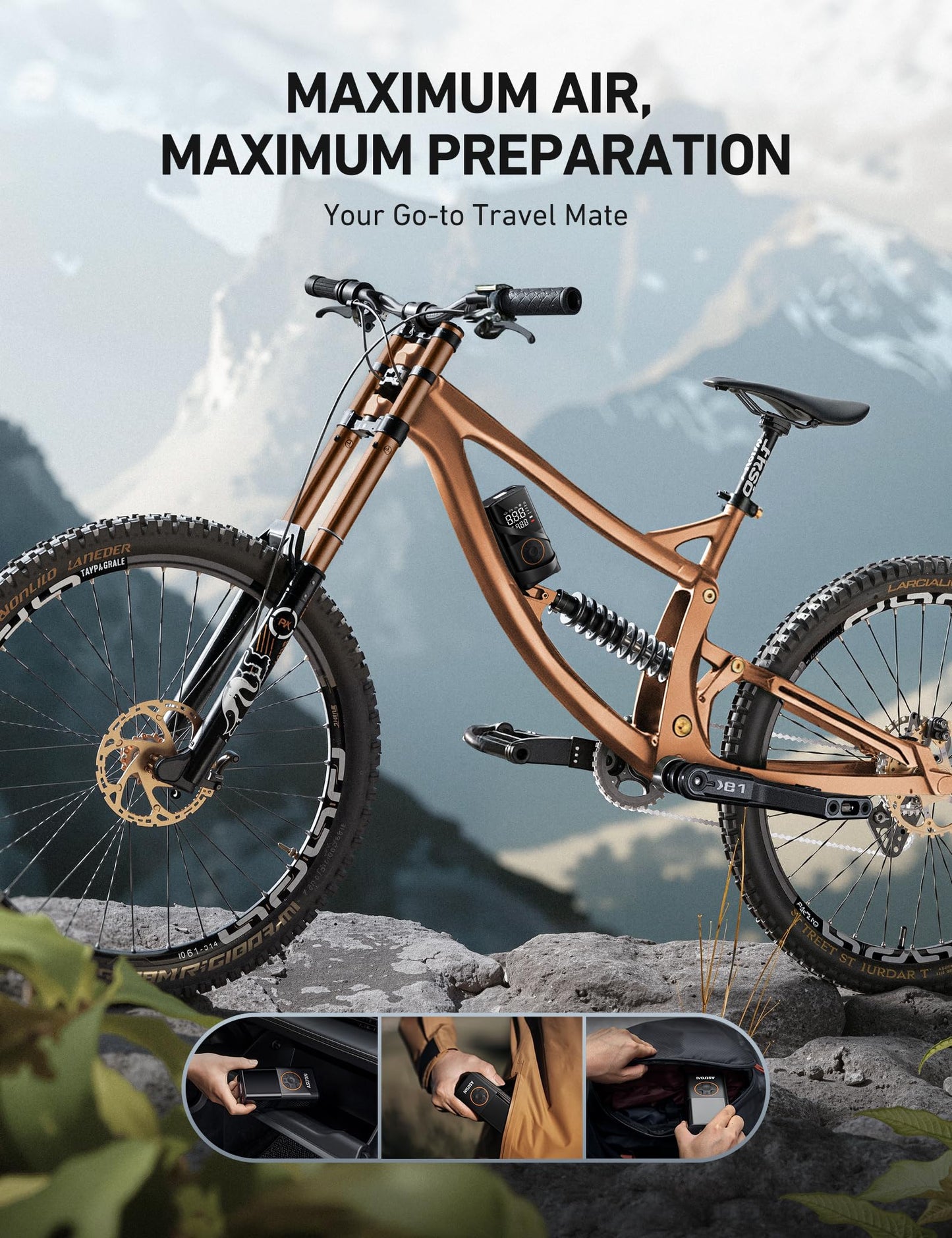 AstroAI L7 Tire Inflator Portable Air Compressor,150 PSI Cordless Bike Pump | For Car Tires, Bikes, Motorcycles and Balls; Auto Shut-off, Digital Display Pressure Gauge, Fast Inflation, LED Light