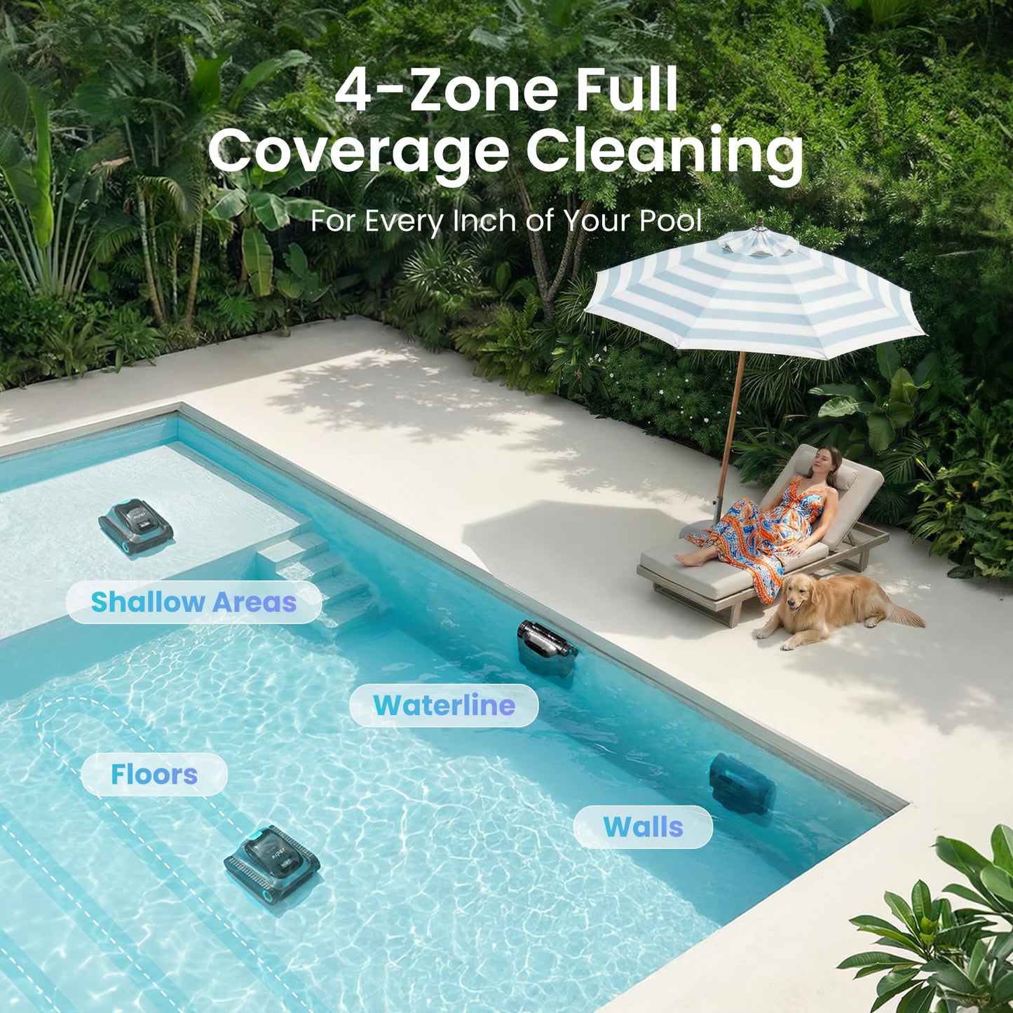 Aiper Scuba S1 - Robotic Pool Cleaner, Powerful Suction, 150-Min Runtime, Wall & Waterline Cleaning, for Inground & Above Ground Pools up to 1600 sq.ft-2024 Basic
