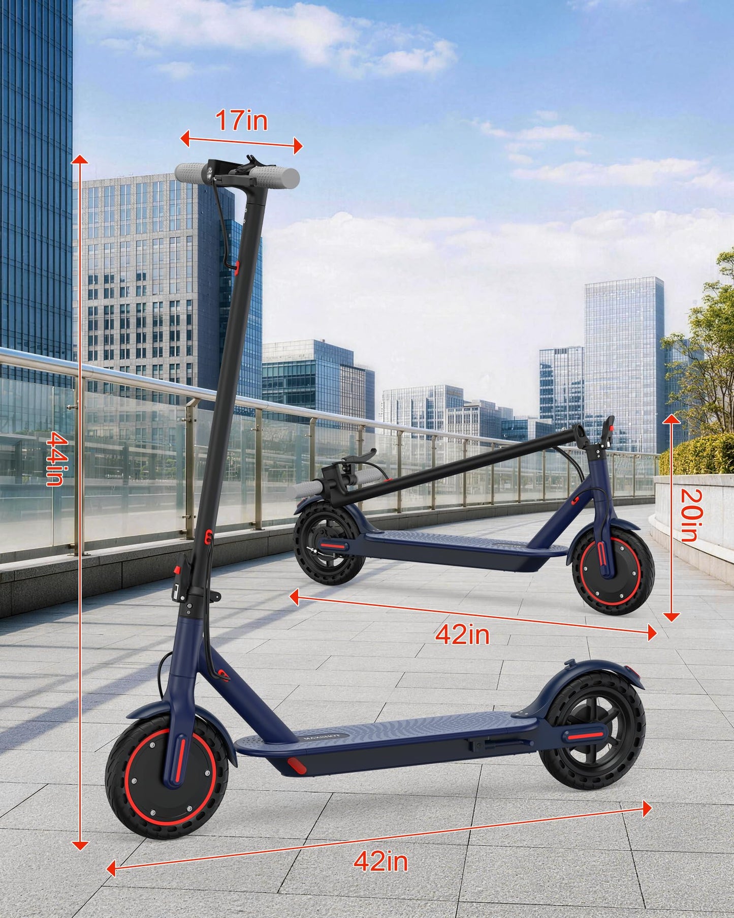 Maxshot Electric Scooter, 8.5" /10" /14" Tire, 16/19/22 Mph Top Speed, 12/16/21/27/28/49/50 Miles Long Range, Folding Escooter for Adults and Kids with Seat Bag, Dual Braking, Dual Suspension, App