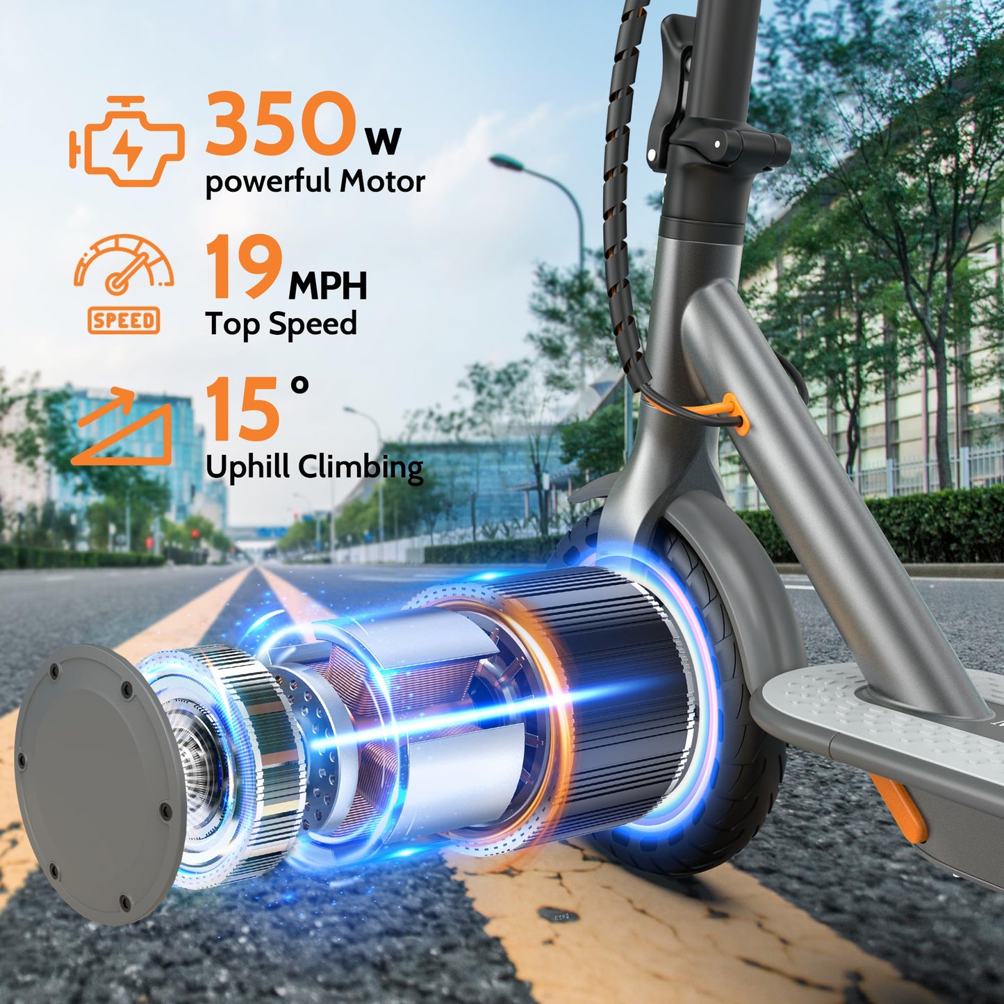 Maxshot Electric Scooter, 8.5" /10" /14" Tire, 16/19/22 Mph Top Speed, 12/16/21/27/28/49/50 Miles Long Range, Folding Escooter for Adults and Kids with Seat Bag, Dual Braking, Dual Suspension, App