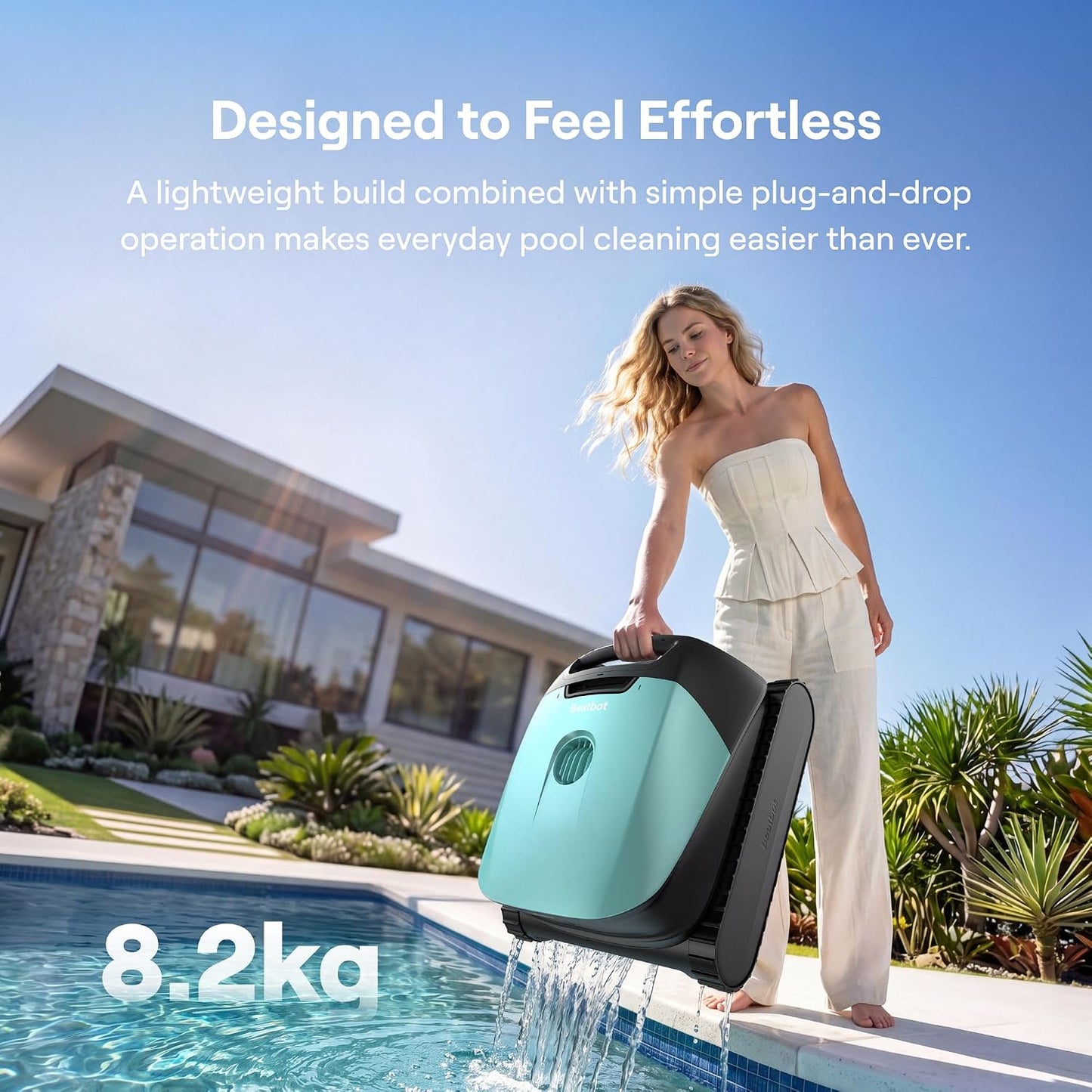 Beatbot Sora 10 Cordless Pool Vacuum Robot for Inground & Above Ground Pools, 6800 GPH Suction, Floor/Wall/Waterline/Shallow Area Cleaning, Waterline Parking, 300 Mins Runtime, Mint Green