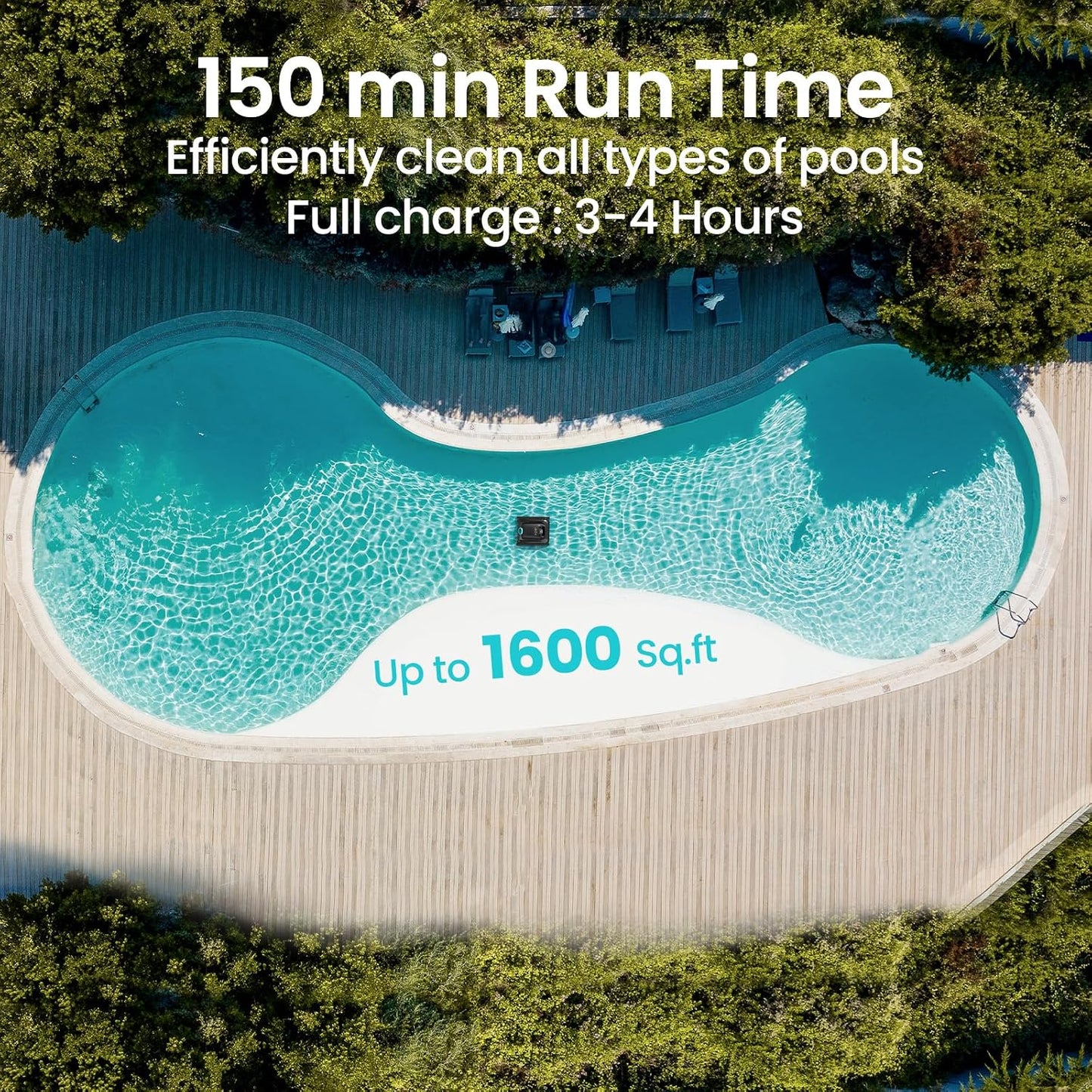 Aiper Scuba S1 - Robotic Pool Cleaner, Powerful Suction, 150-Min Runtime, Wall & Waterline Cleaning, for Inground & Above Ground Pools up to 1600 sq.ft-2024 Basic