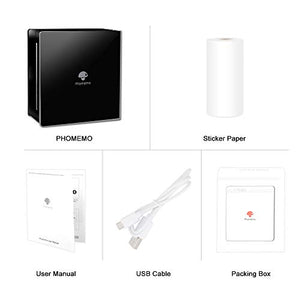 Phomemo M02 Mini Pocket Printer- Portable Bluetooth 3.3x3.3x1.6'', Black