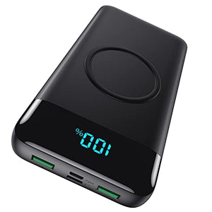 Wireless Portable Charger 30,800mAh 15W 5.9x2.9x0.6 Inch, Black