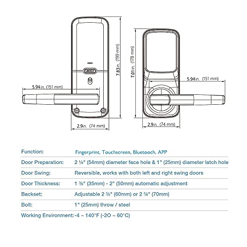 Lockly PGD628FMB, Fingerprint Bluetooth Keyless Entry Door Smart Matte Black