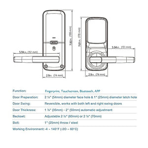 Lockly PGD628FMB, Fingerprint Bluetooth Keyless Entry Door Smart Matte Black