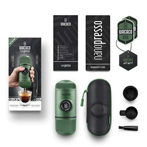 WACACO Nanopresso Portable Espresso Maker Bundled with Protective Moss Green
