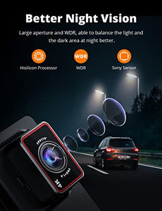 Kingslim D4 4K Dual Dash Cam with Built-in WiFi GPS, Front 4K/2.5K Rear Black