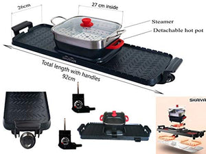 SKAIVA 3 in 1 Electric Smokeless Grill and Hot Pot with Black Silver Red