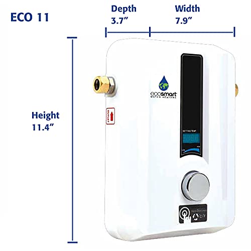 EcoSmart ECO 11 Electric Tankless Water Heater, 13KW at 240 12 x 8 x 4, White